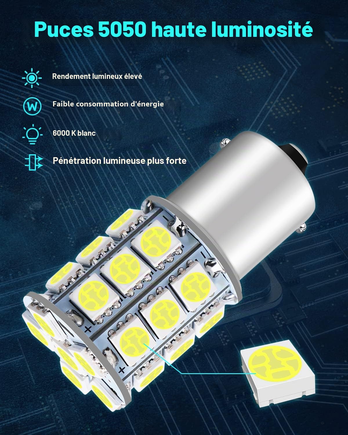 Defvnsy P21W 1156 BA15S Ampoules LED, 1141 7506 1003 Ampoule 12V Extrêmement Brillant 6000K Blanc, 27SMD 5050 Ampoules LED Voiture pour Fex de RV, Camping, Voiture, Caravane, Remorque (Lot de 10)