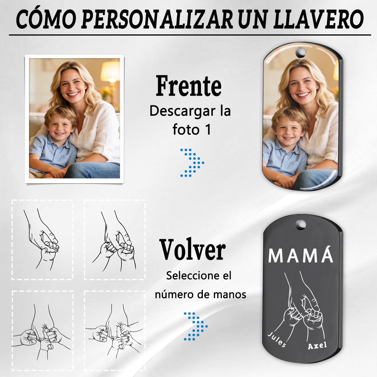 Llavero con Foto Personalizado de Doble Cara, Llavero Grabado con Texto e Imagen, Regalo Personalizado para Mamá o Mujer en el Día de la Madre - 4
