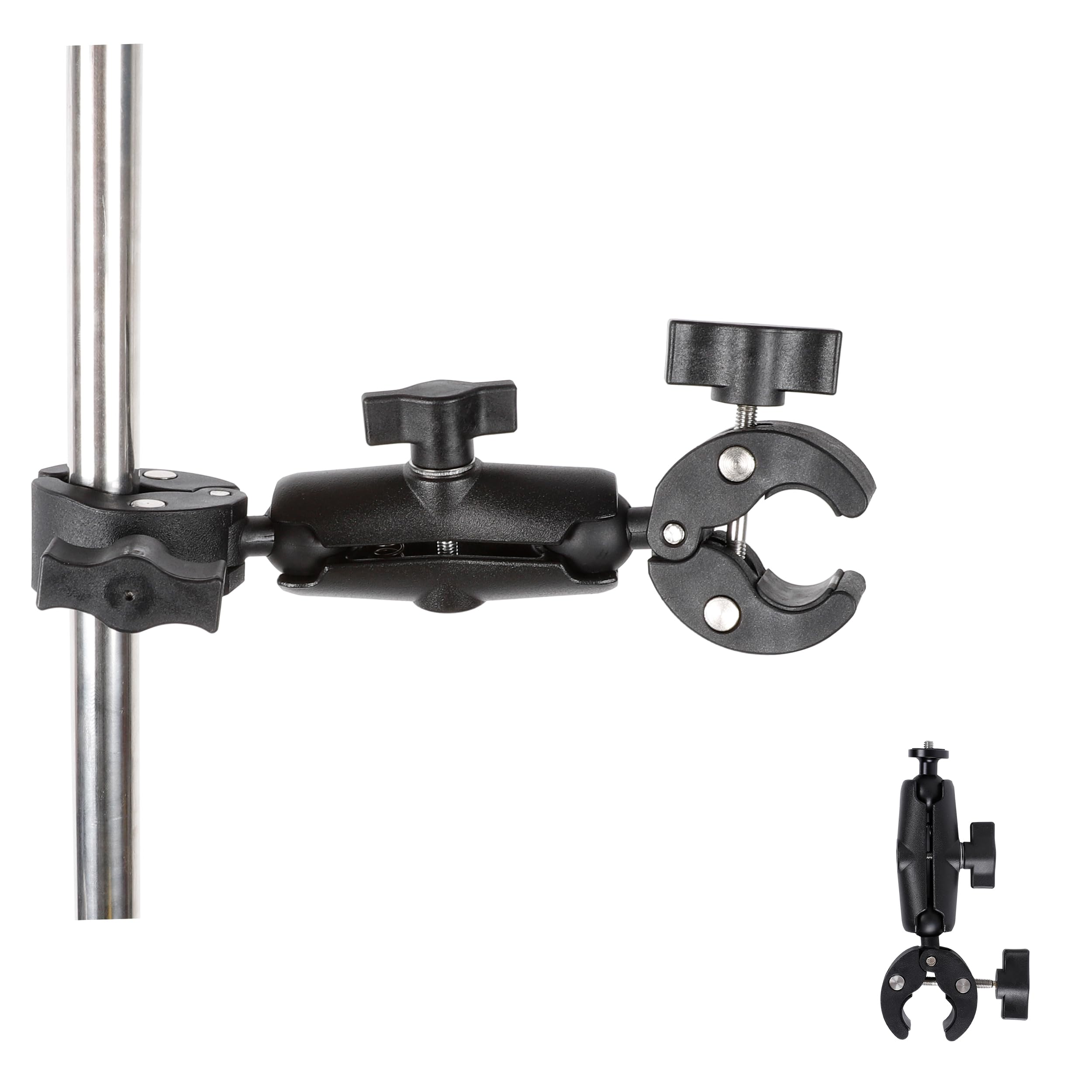 Double Clamp Camera Mount Bracket,Monitor Magic Socket Arm w/1/4"-20 Ball Head for Desk Photo Studio Light Stand, Photography Reflector, Photo Boom