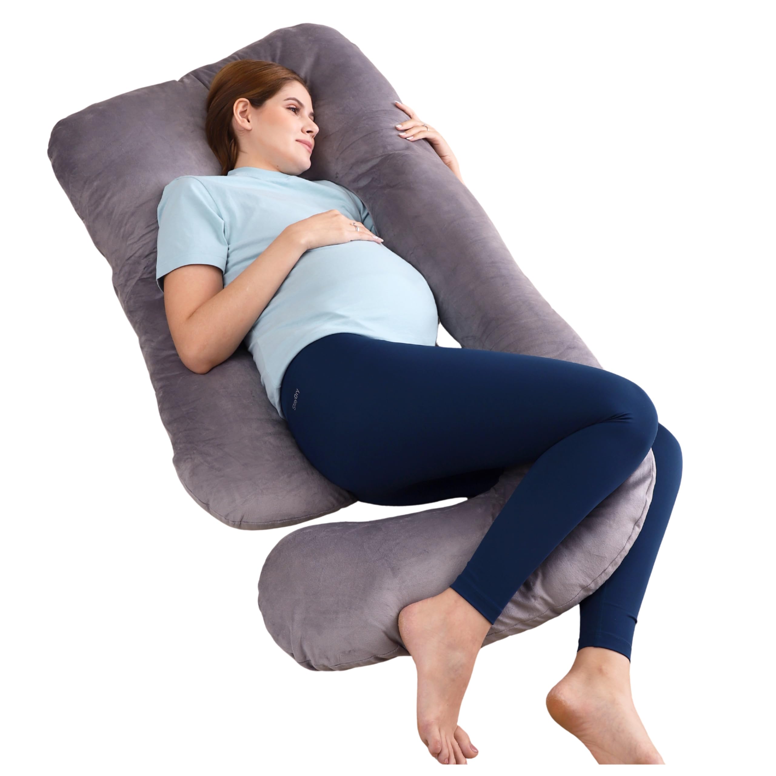 RELY+ Gynaecologist ENDORSED U Shaped Full Body Maternity Pillow for Sleeping - Unbreakable Zipper & Removable Cover - Support for Legs, Belly, Back & Side Sleeping, Grey 1