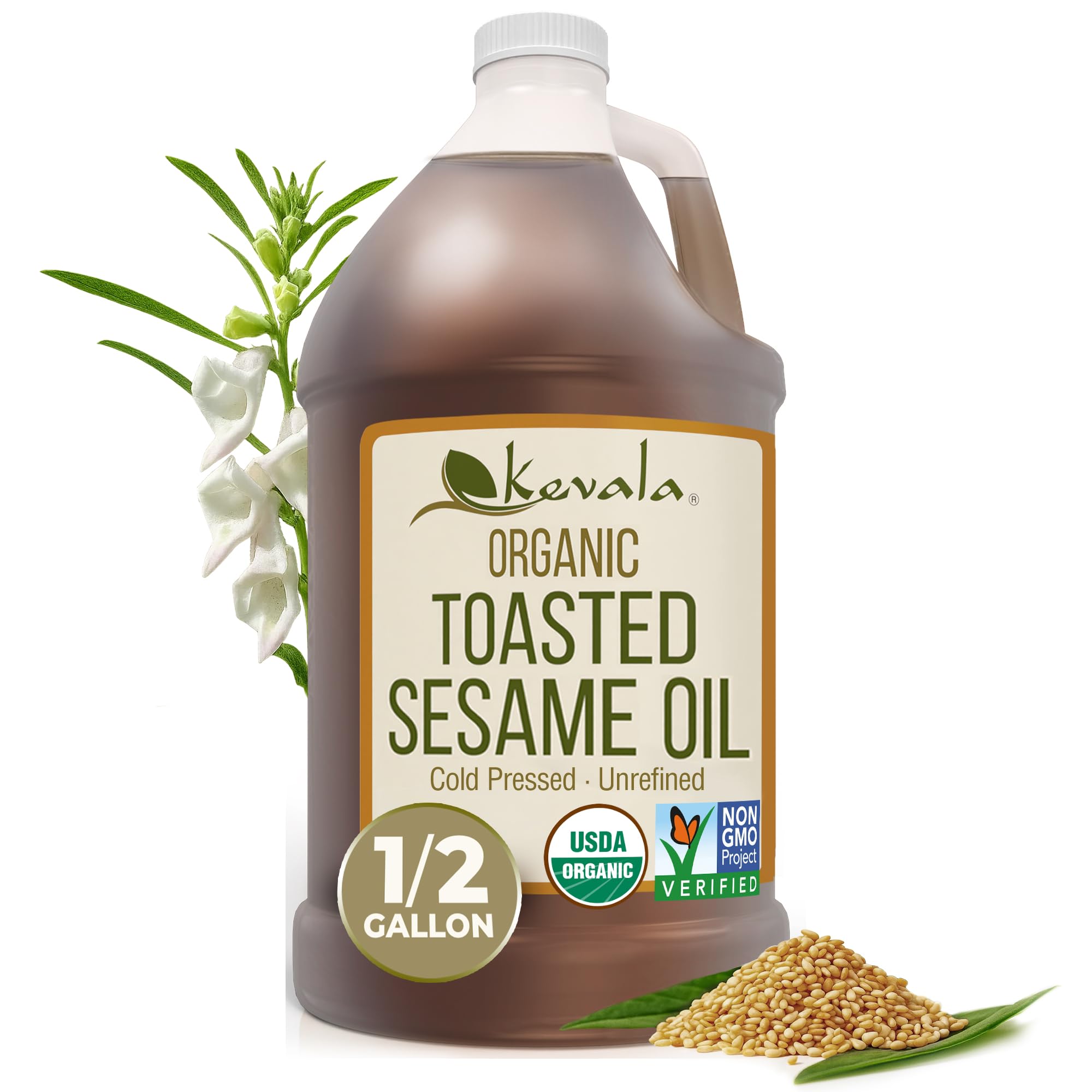 Organic Toasted Sesame Oil – Cold-Pressed, Unrefined, Pure Sesame Seed Oil for Cooking, Marinades, and Dressings; USDA Organic, Kosher, Non-GMO Certified – Vegetable Oil Alternative – 64 Fl Oz | 1-Pack