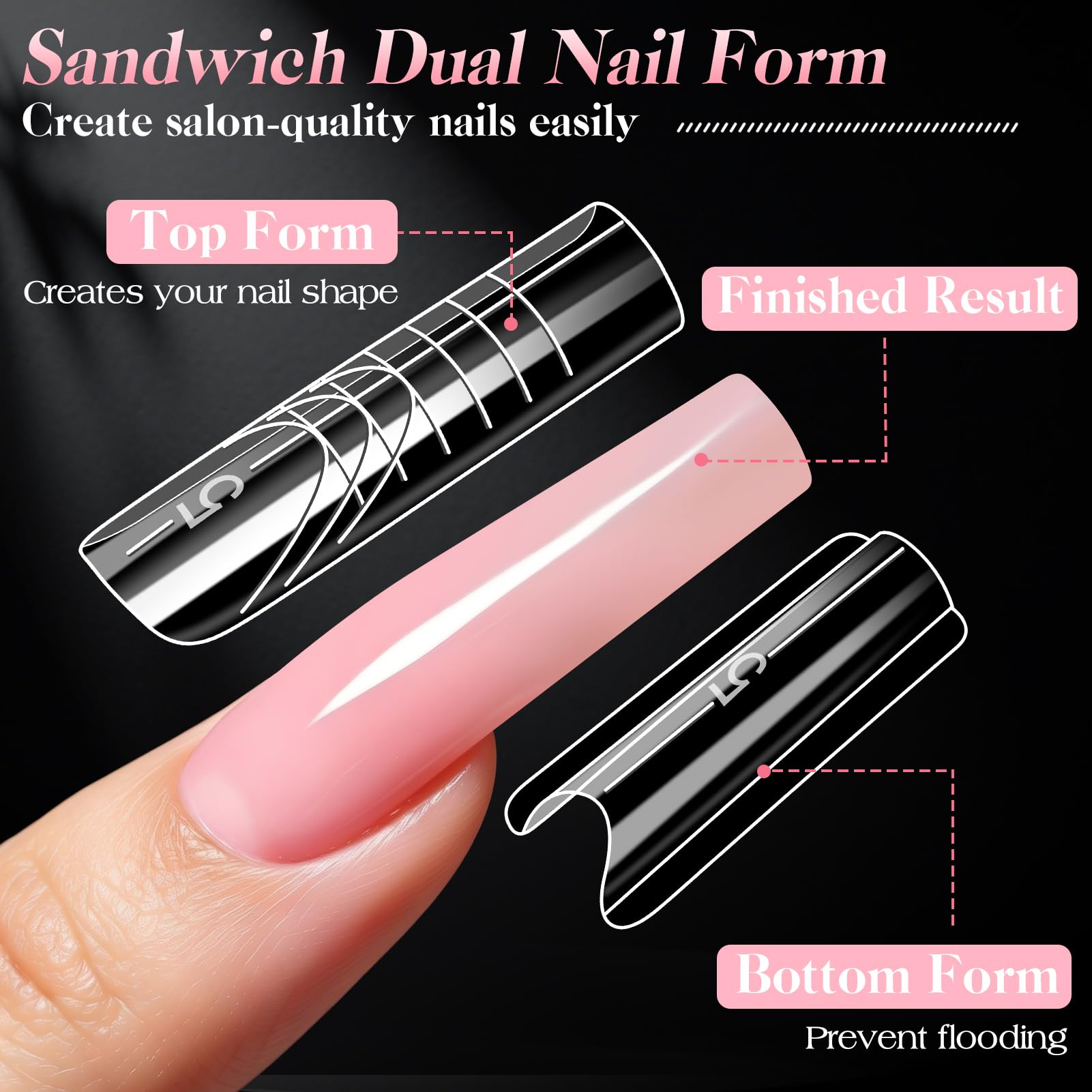 MELLIEX 240 szt. Dual Form Sandwich, 15 rozmiarów żelowe formy do paznokci wielokrotnego użytku formy do przedłużania paznokci extra długie do salonu manicure DIY (kwadrat)
