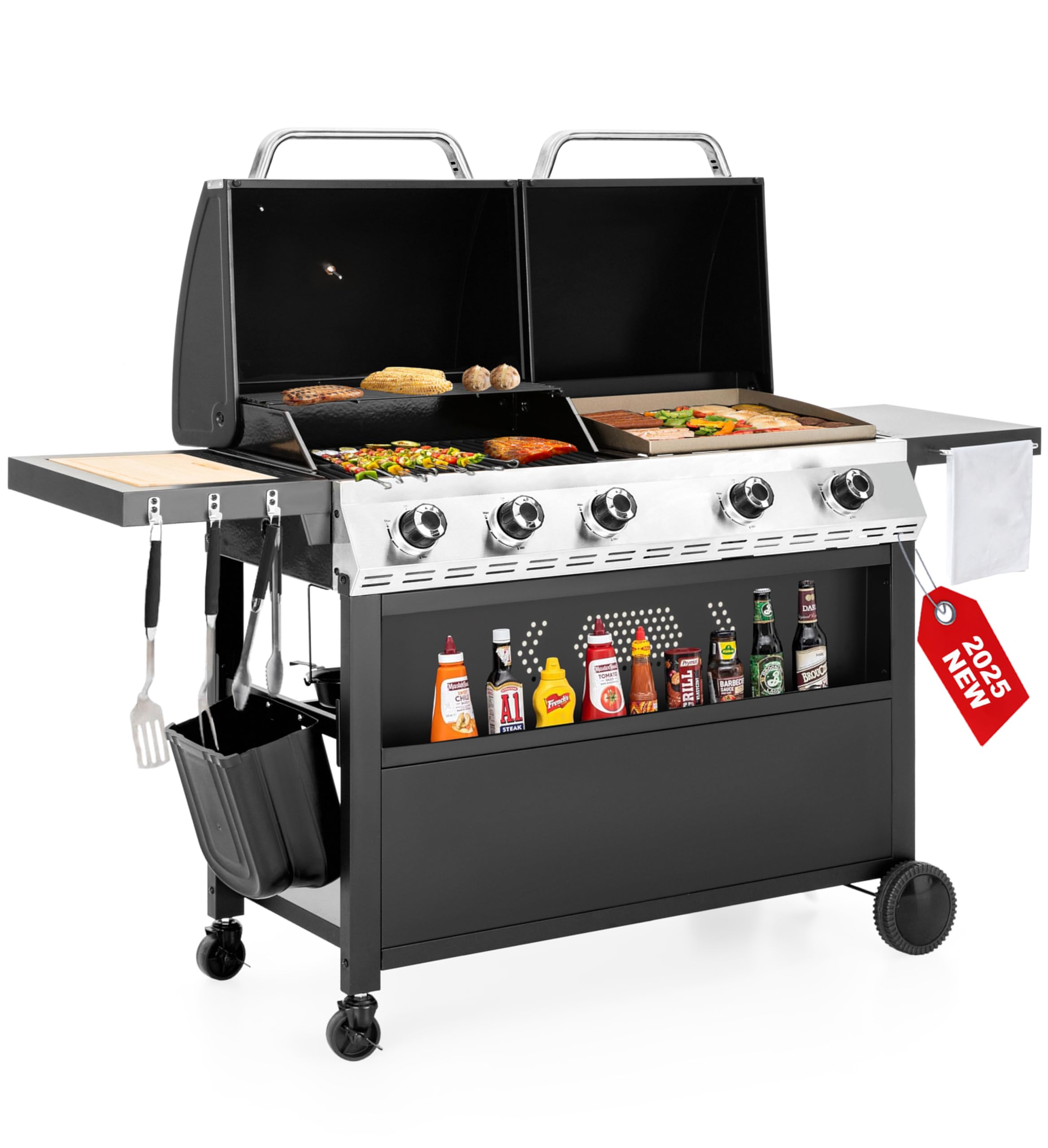 Amazon.com: 5 Burner Griddle Grill Combo, 2 in 1 Propane Gas