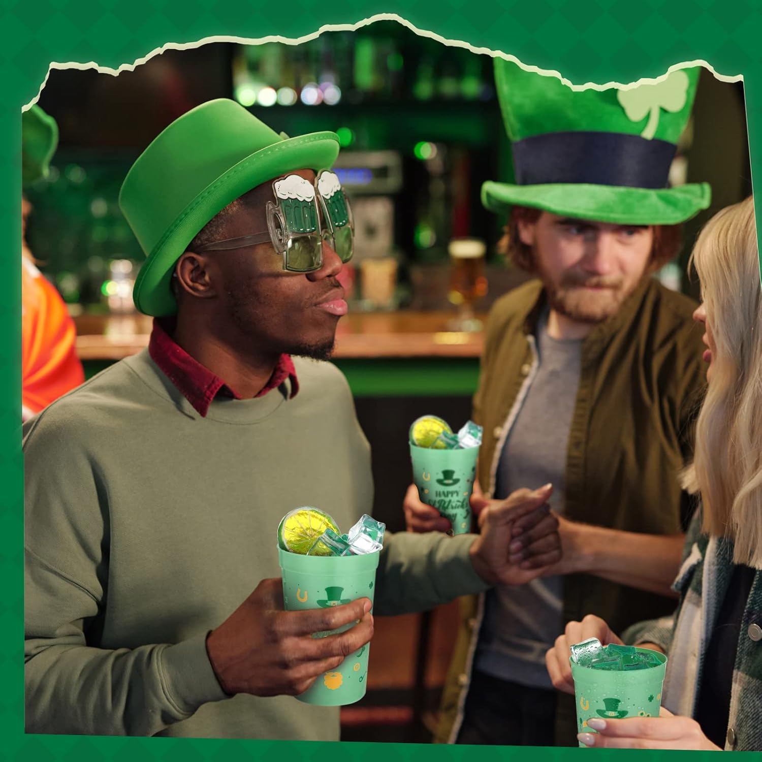 Meanplan 50 Pcs St Patrick's Day Party Cups Bulk Happy St Patrick's Day Plastic Cups Shamrock Disposable Cups Green Lucky Drinking Cups for Beer Beverage Ice Cream Party Supplies (12 oz)