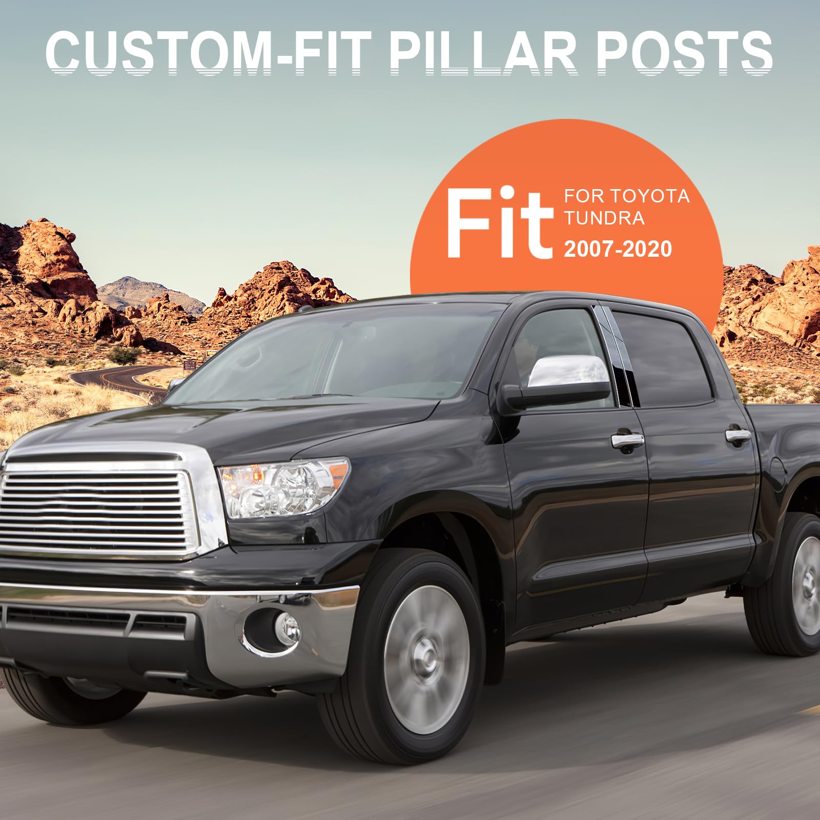 4-Piece Gloss Black Pillar Post Covers For 2007-2021 Toyota Tundra - Door Trim Window Decals, Easy Install