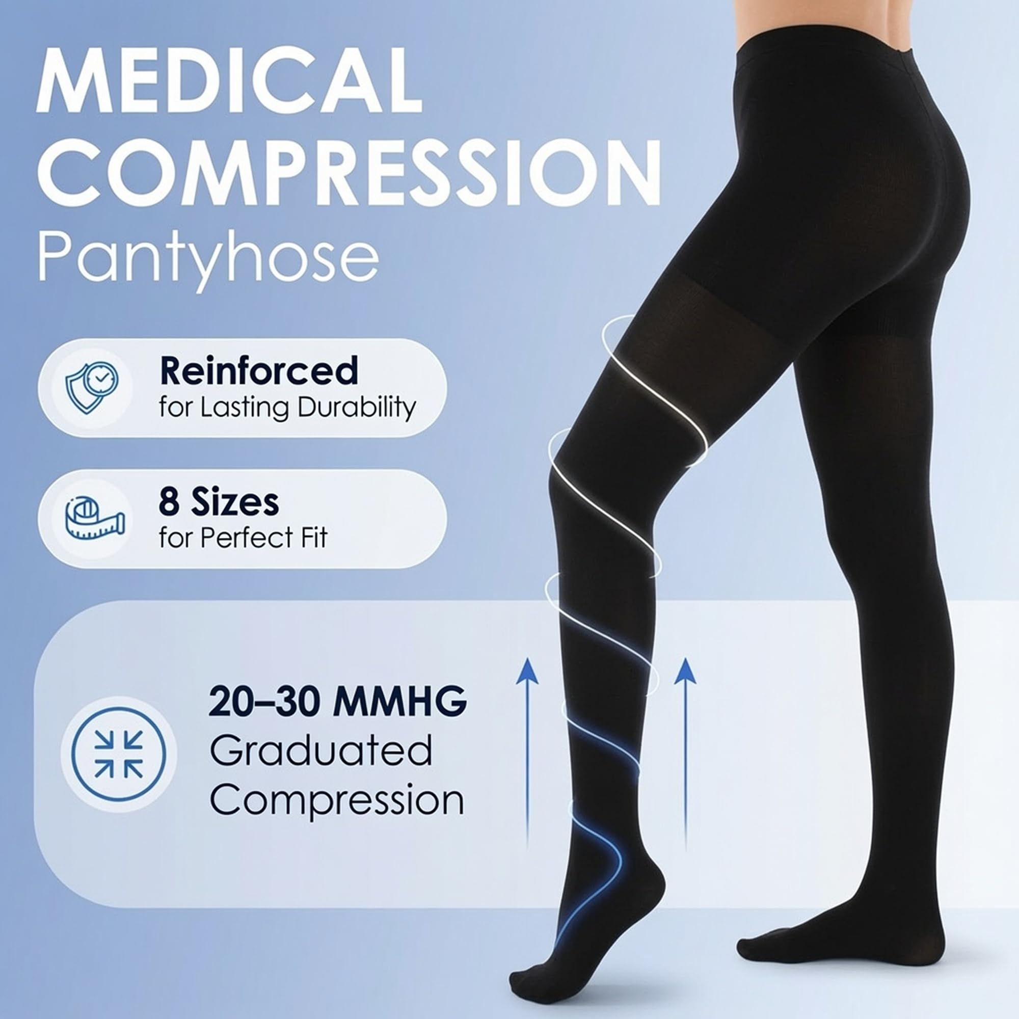 ABSOLUTE SUPPORT Medias de compresión opacas para mujer, 20-30 mmHg, Negro, S