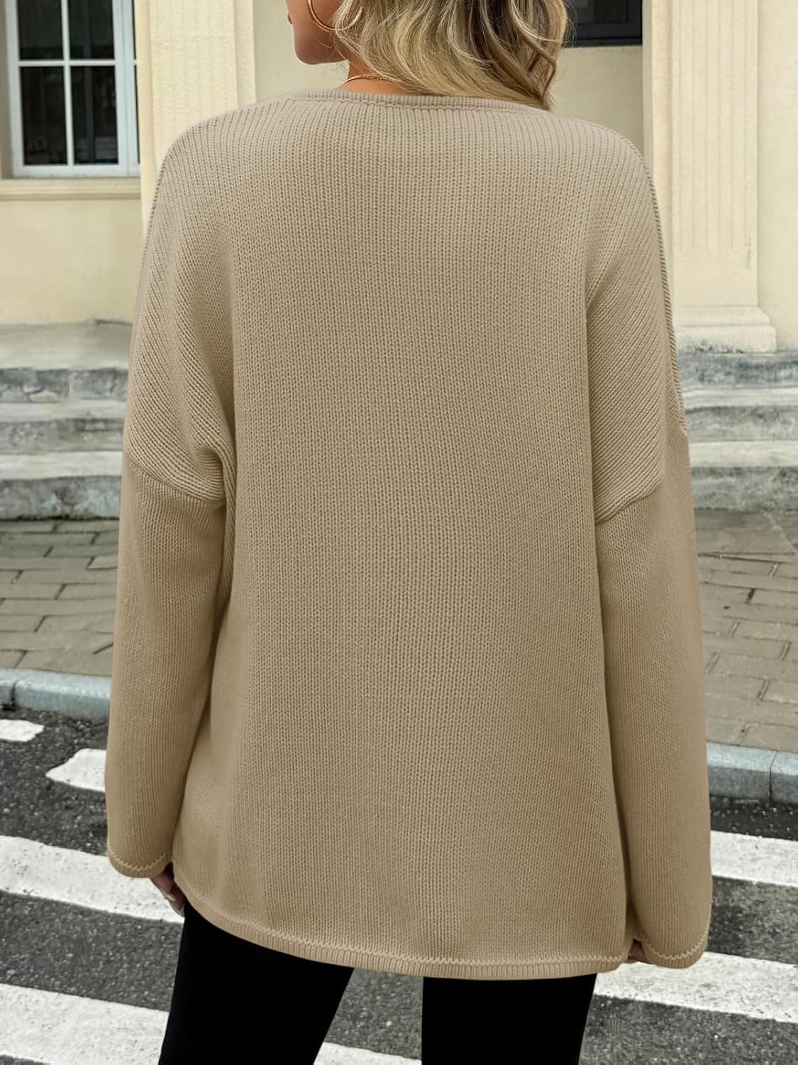 Saodimallsu Womens Oversized V Neck Sweaters Batwing Long Sleeve Knit Fall Slouchy Pullover Sweater Tops - Image 5