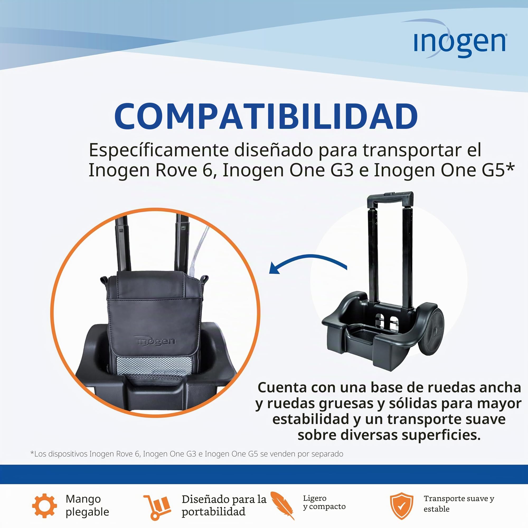 Inogen Un Carrito – para el G3, G5 y Rove 6 – Carro de Transporte Plegable – Accesorio de oxígeno – Pesa 3.3 Libras. - 41 x 17.7 Pulgadas.