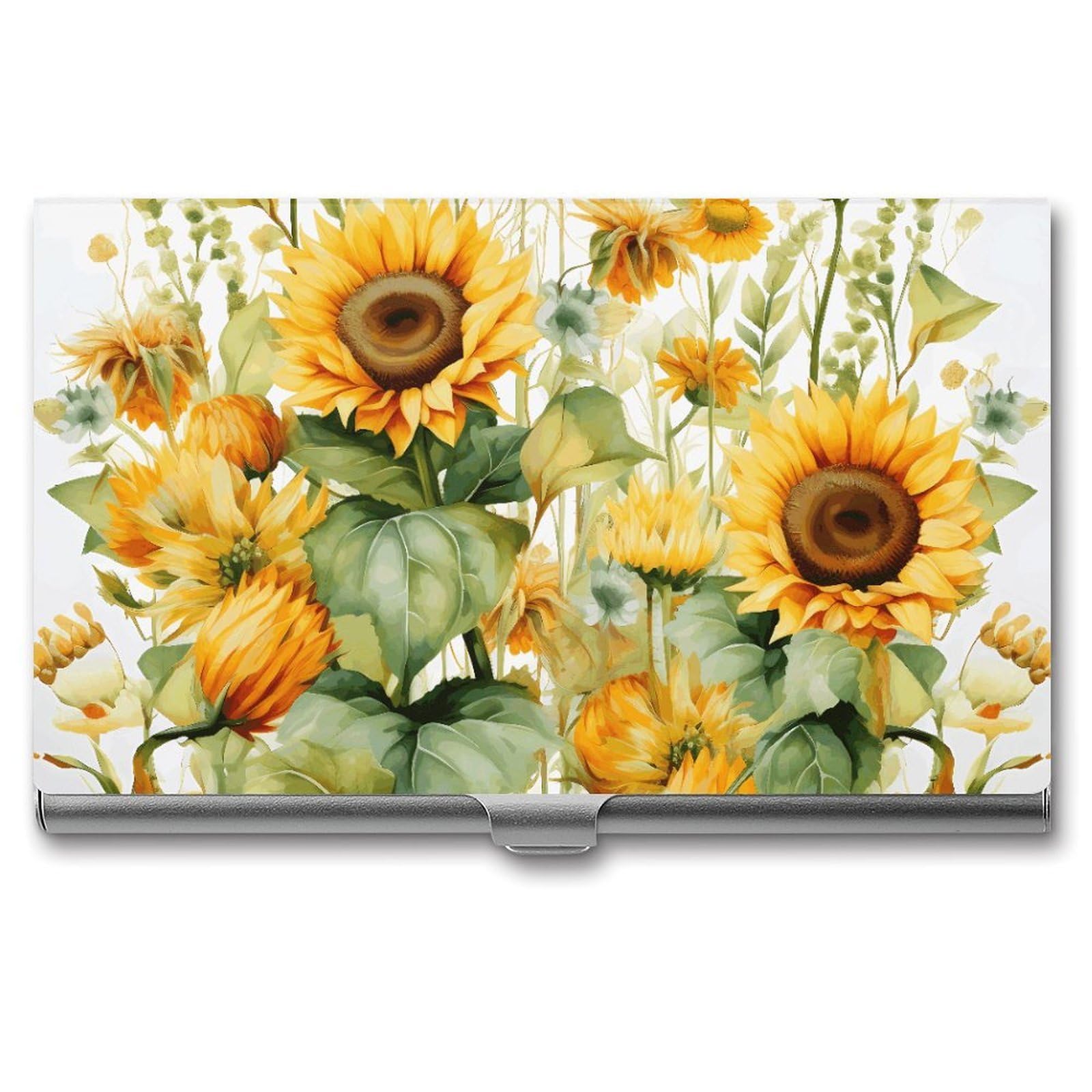 Lpsadgf Men's Sunflower And Corn Business Card Holder Slim - Metal Aluminum Alloy Credit Card Holder Case, Professional Flip Cover Business Cards Organizer Wallet For & Wo (Buckle Style)