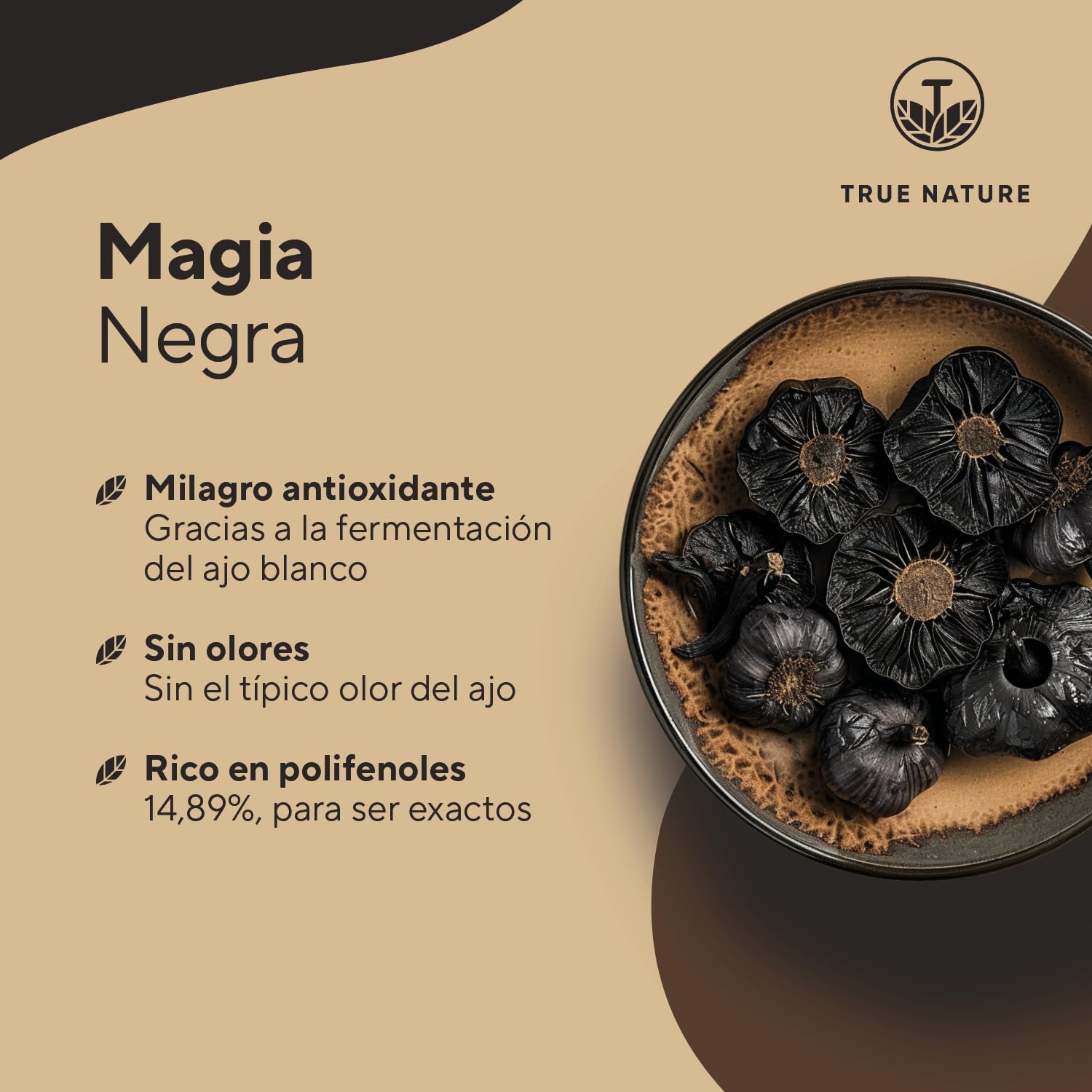 Ajo Negro 22500mg - 360 cápsulas - Sin Olor ni Sabor - Alicina - 14,89% polifenoles - con S-alilcisteína (SAC) - Fuente Natural de Antioxidantes y Flavonoides Extracto Natural Fermentado - TRUE NATURE