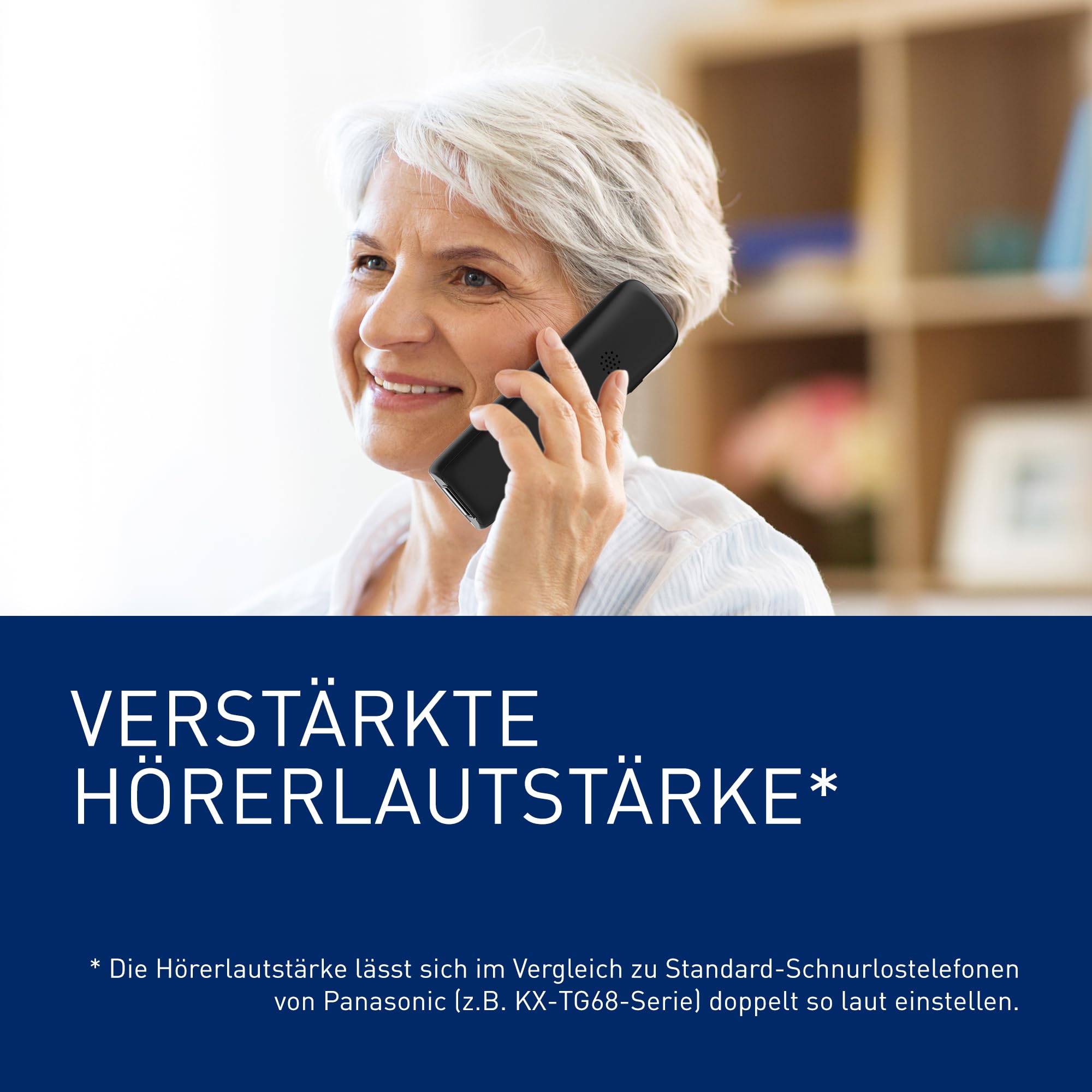 Panasonic KX-TGU130EXB digitales schnurloses Telefon mit Anrufbeantworter, Basisstation & 1 Mobilteil, LCD-Display, große Tasten, Schwarz
