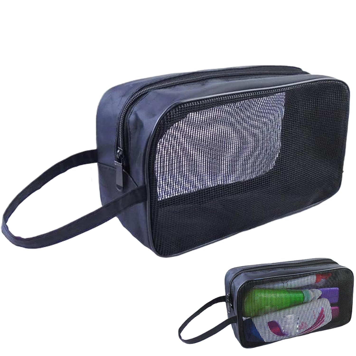 Mesh Shower Bag 11x4x6 Oxford Cloth Resin Mesh Shower Caddy with Strap Zipper Closure Portable Multi-Purpose Shower Bag