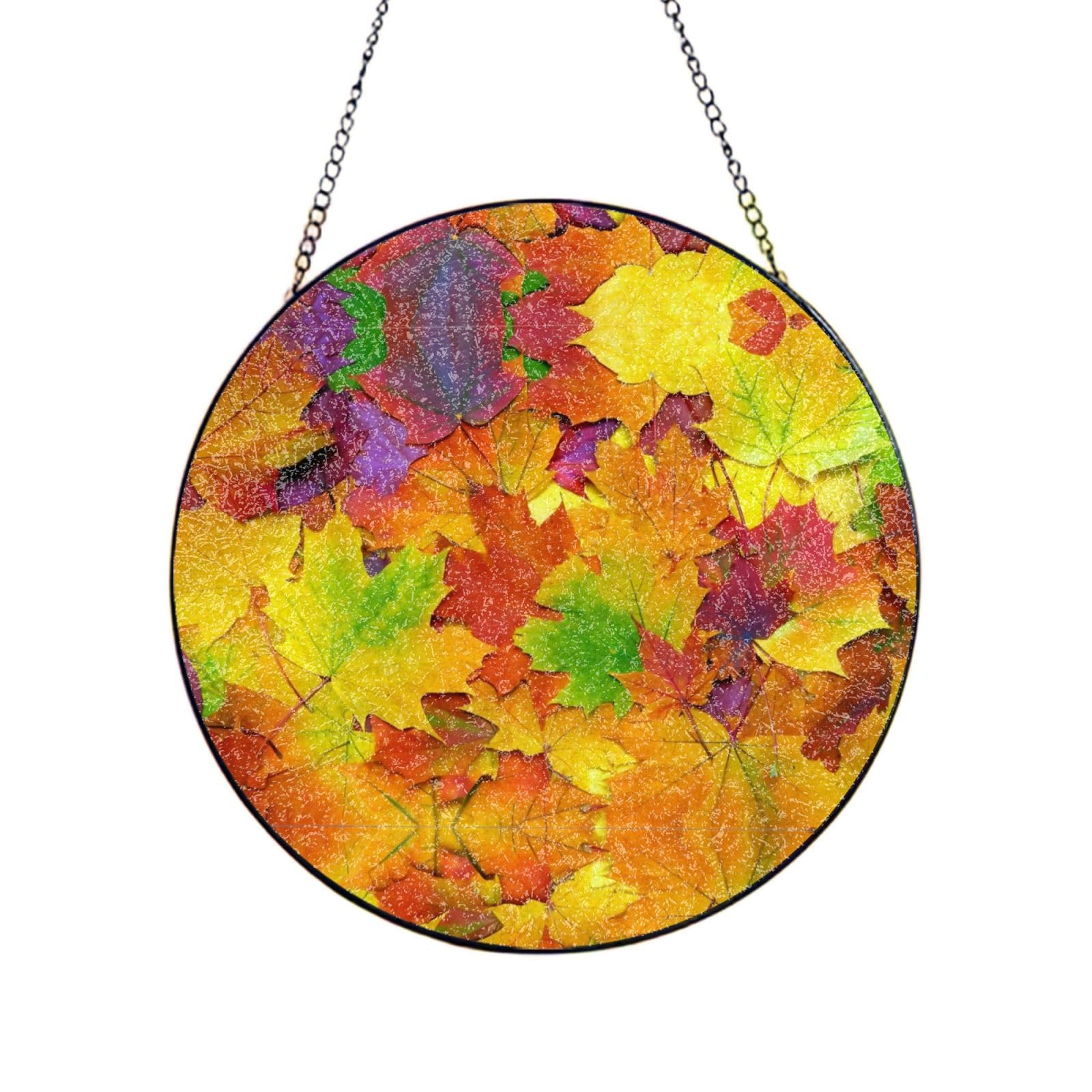 Phayah Autumn Leaves Of Maple Print Stained Glass Window Hanging Suncatcher For Door Terrace Garden Home Decor Sun Catcher Birthday Gifts For Lovers Dad Mom 8in（20cm）