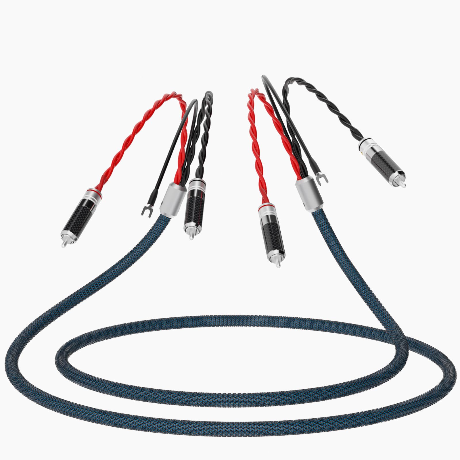 Monosaudio TA205R - Cavo audio 1,5 m, placcato argento OFC, 4 connettori placcati in argento, con doppia schermatura 98% + messa a terra, HiFi per giradischi/amplificatori