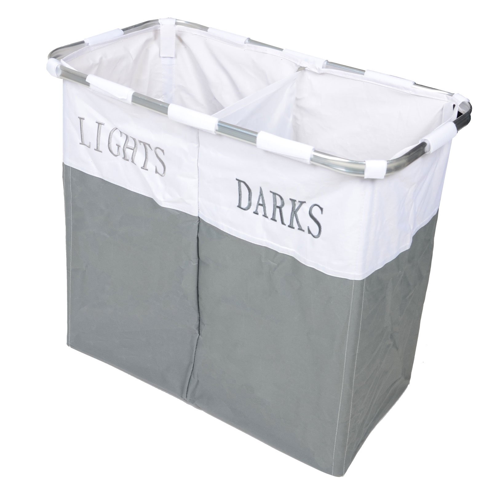 Country Club Lights and Dark Folding Laudry Basket Hamper Washing Cloths Storage, Metal, Grey/White,