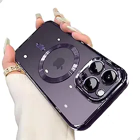 Capa Capinha Clear Case Premium Compatível com Mag-Safe para Carregamento com Indução Para iPhone 13 (Roxo Profundo, iPhone 13)