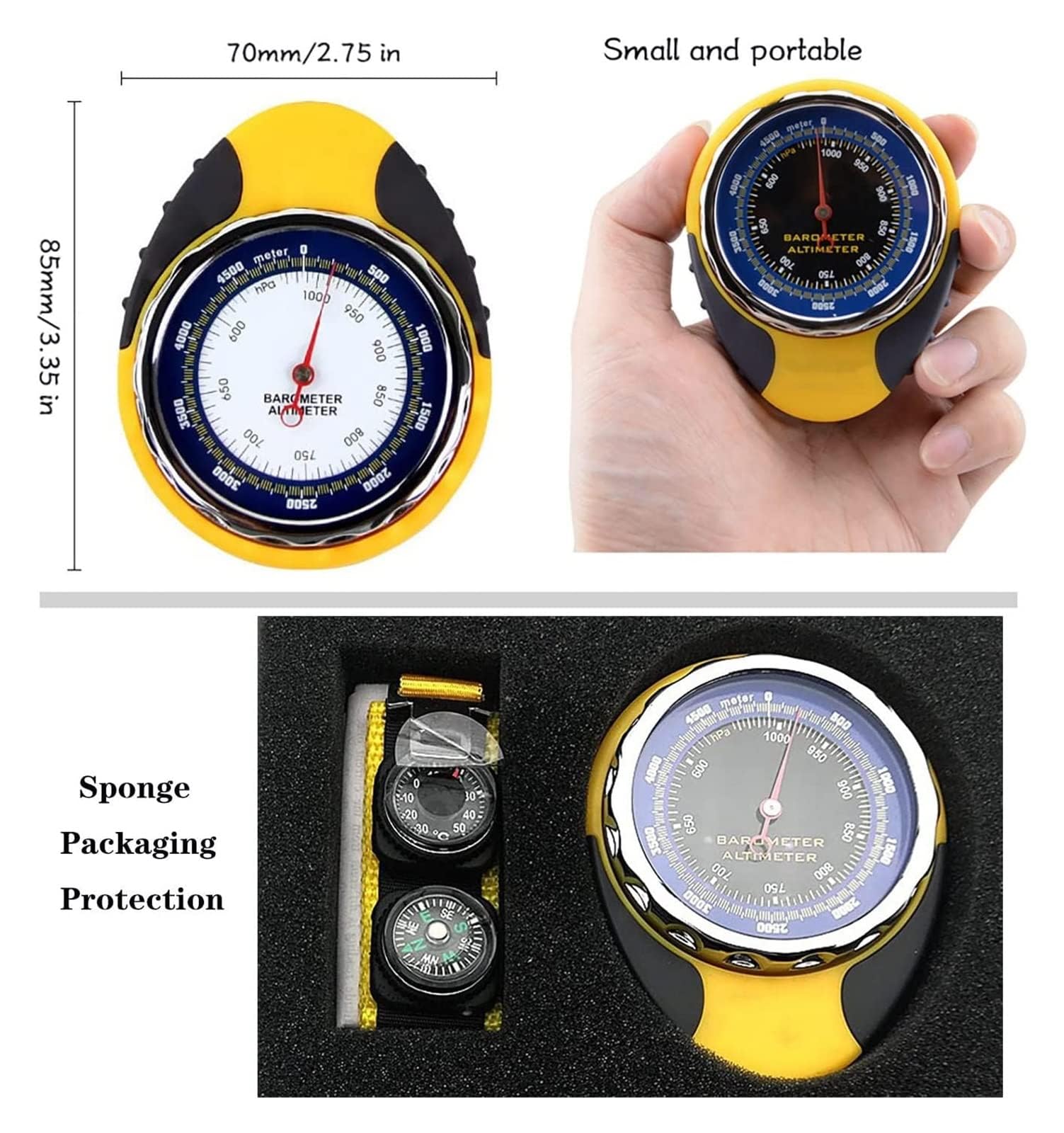 Stazione meteorologica analogica portatile 4 in 1 con altimetro, barometro, termometro, bussola, strumento di sopravvivenza tascabile senza batteria per escursionismo, alpinismo, campeggio, viaggi