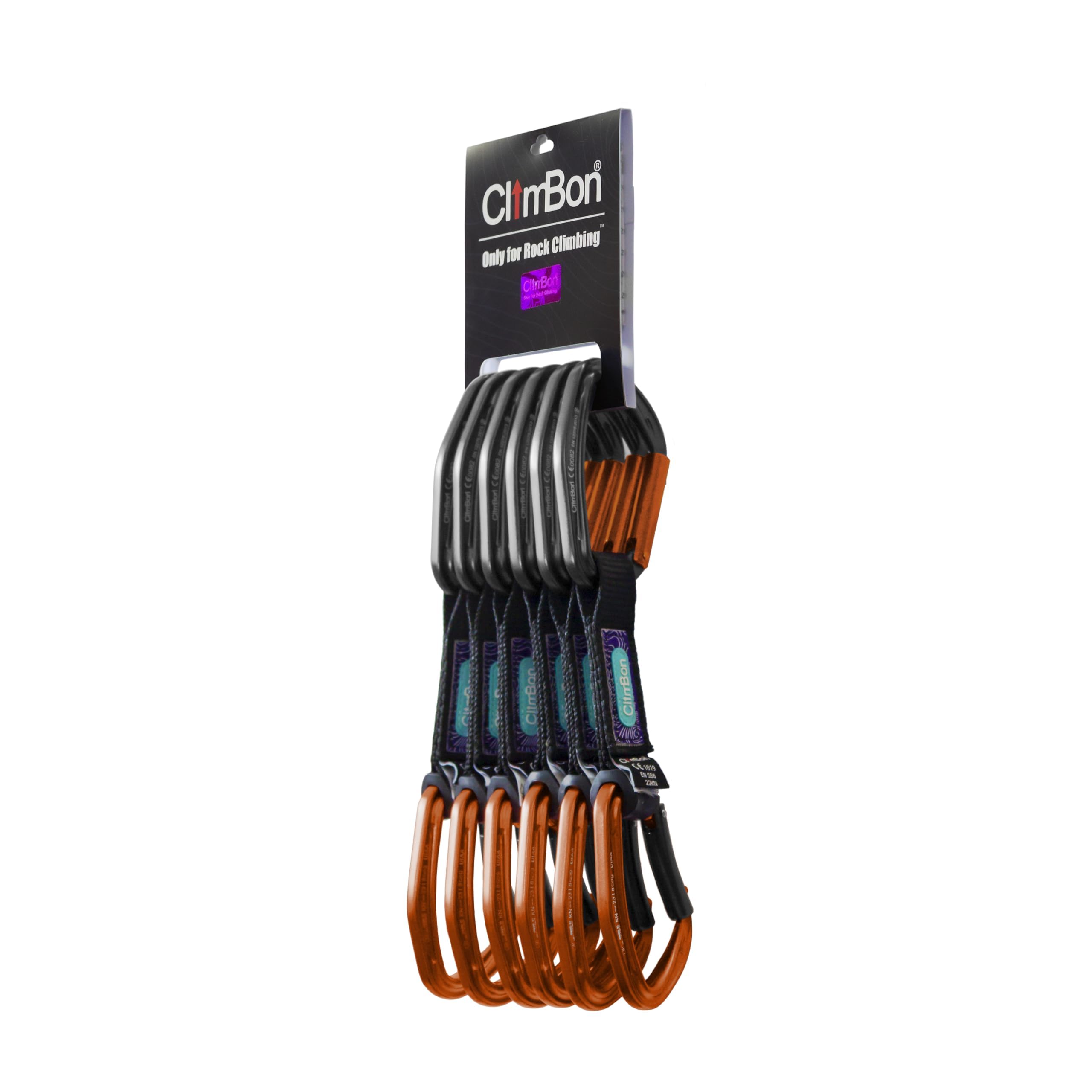ClimBon Express Karabiner 6er-Set mit Schlinge 12cm, UIAA & CE Zertifiziert für Sportklettern und Bergsteigen, 6Farben