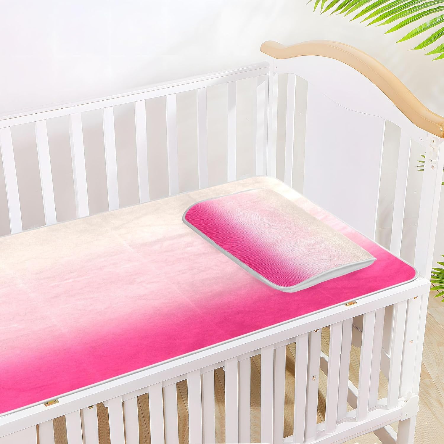 Cooling Baby Mattress pad Waterproof 28" x 52" Ultra Soft White Peach Fresh Peach Gradient Bed Pads for Baby&Toddler