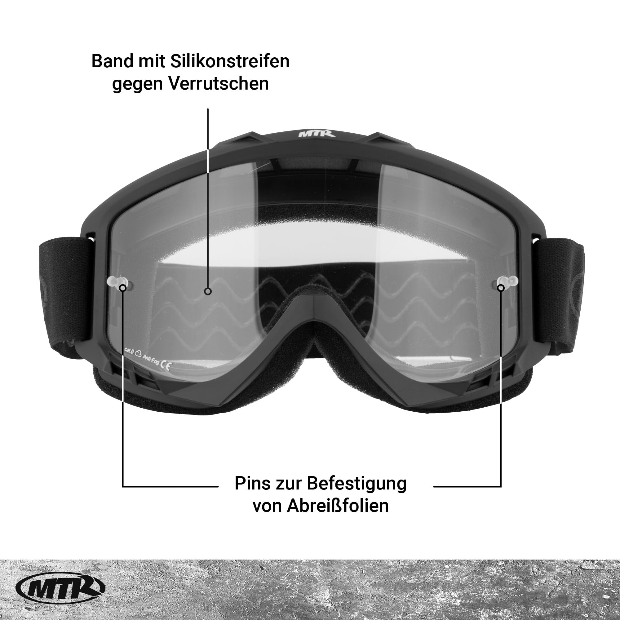 MTR S8 Pro Motocross Brille, Motorradbrille mit Schaumstoffausstattung, Crossbrille mit Klarer & Beschlagfreier Scheibe, Auch als MTB Brille für Fullface Helm Geeignet