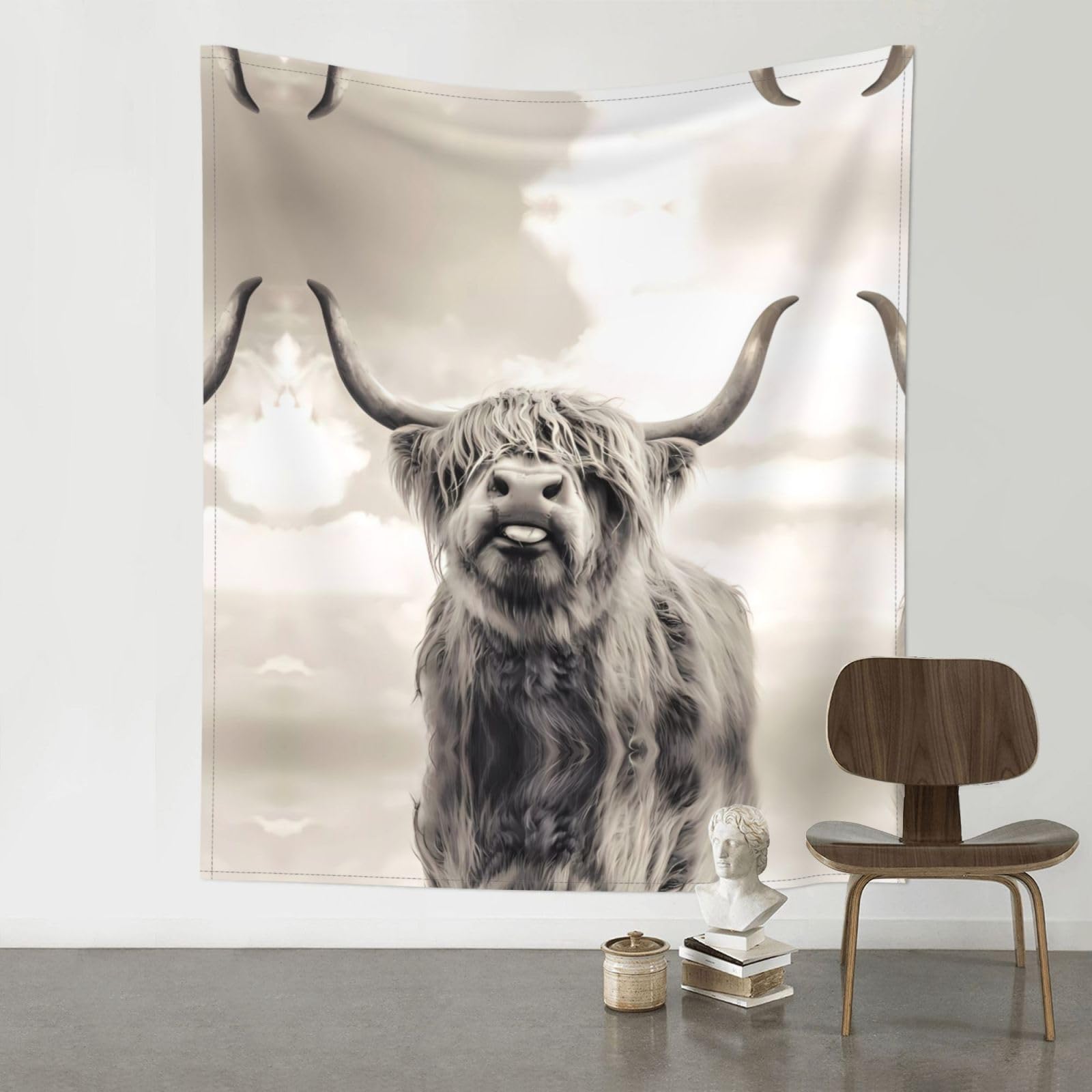 YYHHAOFA Funny Highland Cow Prints 60x51in Wall Tapestry – Durable Polyester Throw for Dorm, Beach, & Home Decor
