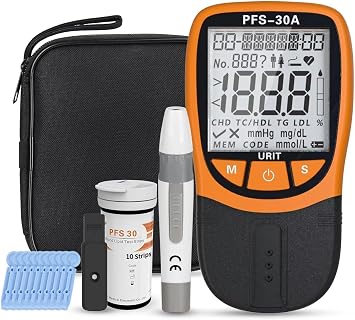 Blood Total Cholesterol Test Kit, 5 in 1 Triglycerides Test Kit Professional Grade Quick Blood Lipid Analysis Meter with 10 Strips for Home use