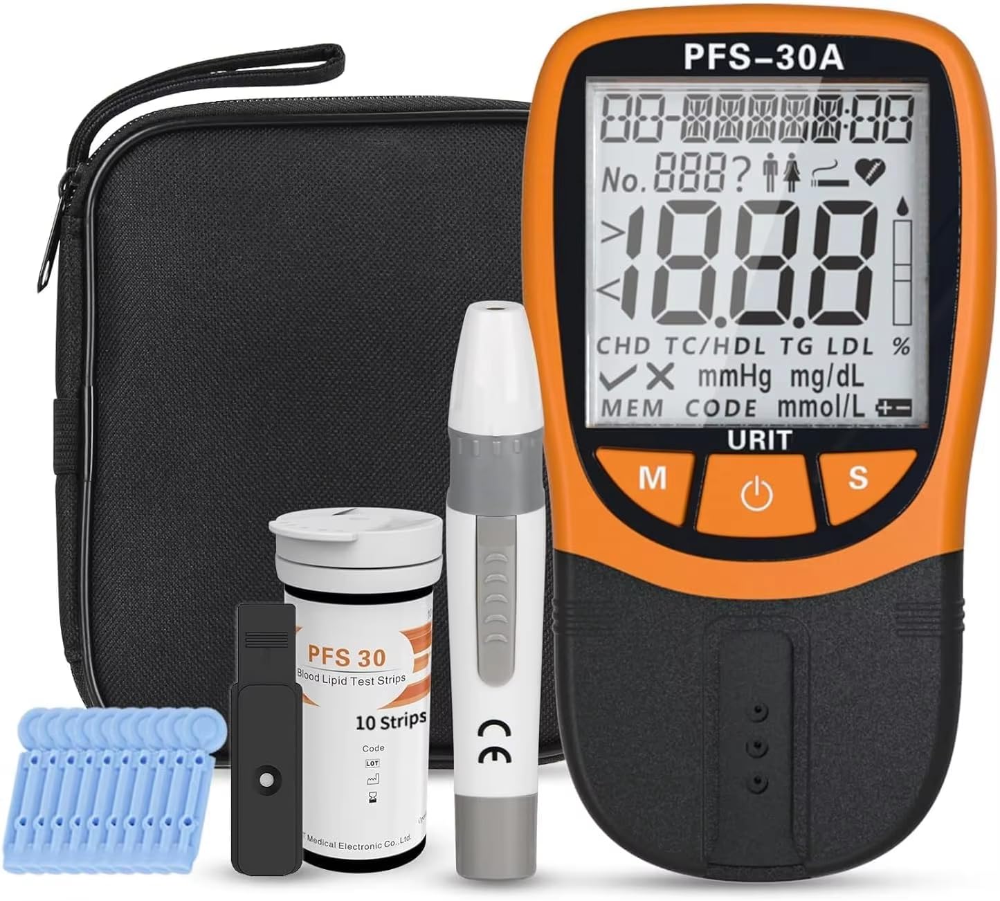 5-in-1 Blutfett-Analysesystem zur Eigenanwendung Hochpräzises Cholesterin-Messgerät für das Home-Monitoring Labor-Genauigkeit für zu Hause Inkl. 10 Teststreifen-Set