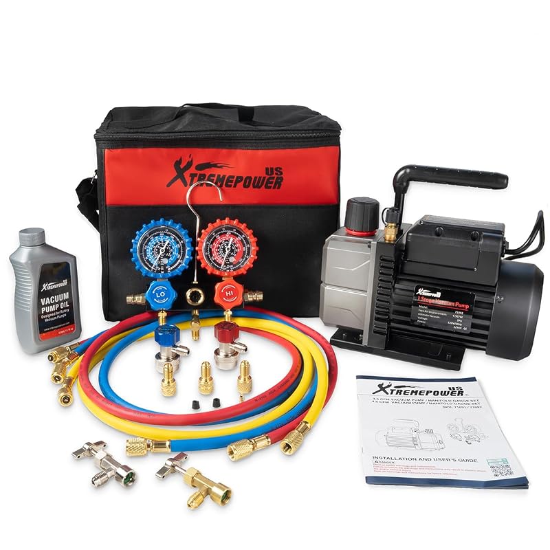 Kit de Bomba de Vácuo 4,5 CFM com Manifold para Ar-Condicionado HVAC XtremepowerUS R134a R12 R22 R410a