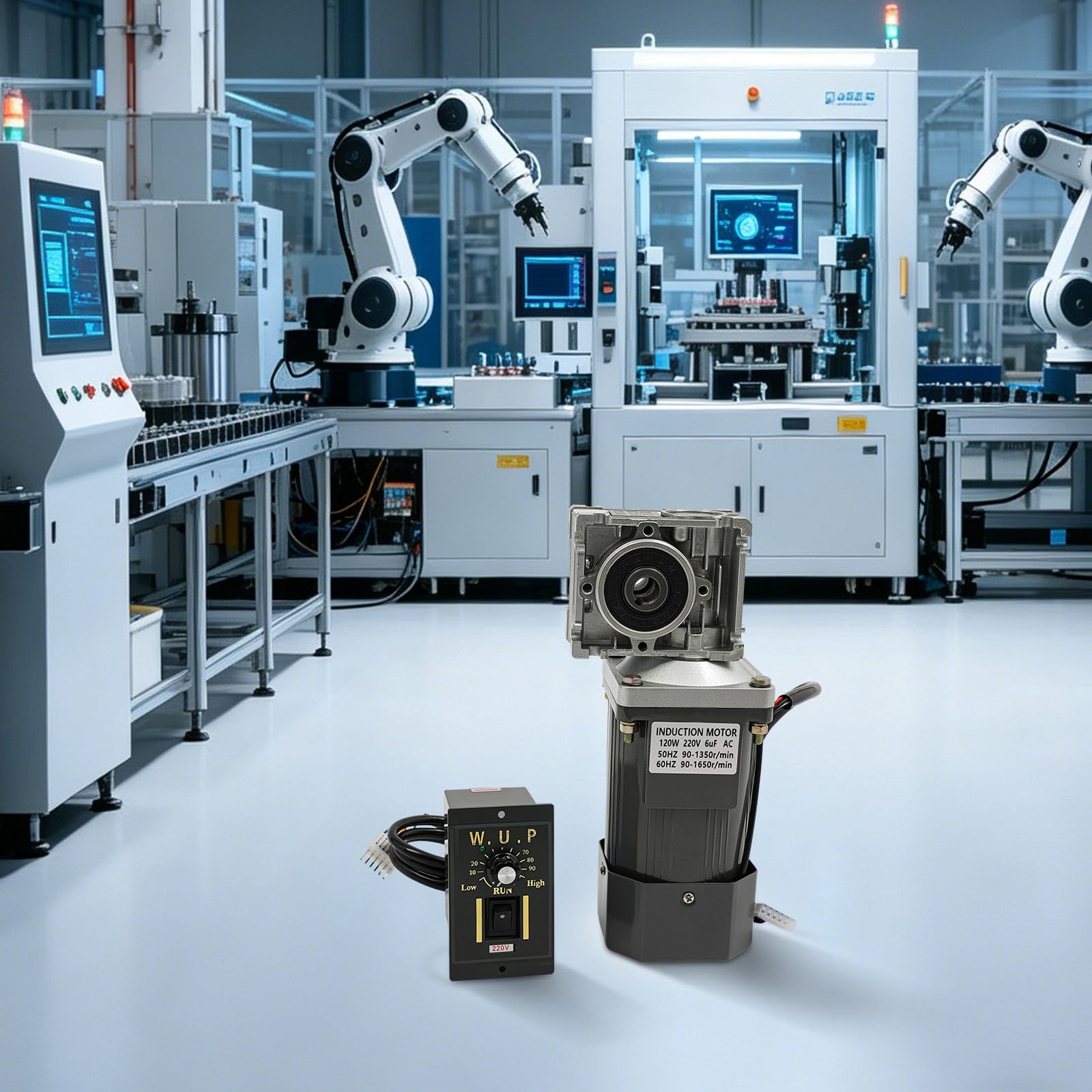 Getriebemotor, 220V Einphasiger Asynchronmotor Mit Drehzahlregler, 120W Umkehrbarer Elektromotor 1350 U/min Leerlaufdrehzahl, 25NM Hohes Drehmoment Für Industrielle Antriebsanwendungen