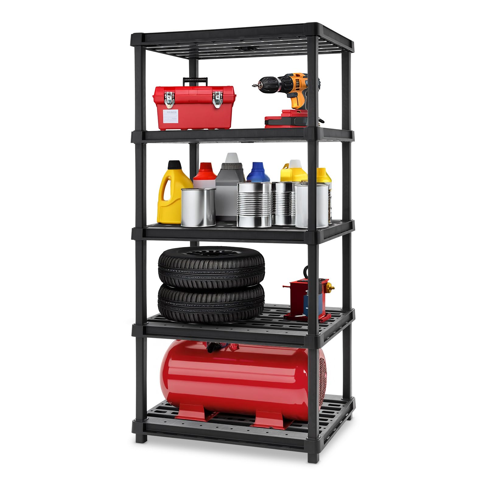 IRIS USA 5-Shelf Extra Heavy Duty Deep Plastic Storage Shelves, 1000lb Capacity, 75" H x 36" W x 24" D, Large Modular Shelving Unit Storage Organizer for Garage, Home, Warehouse & Gym, Rack - Black