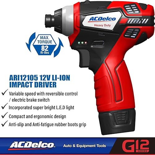 Miniatura 2 de ACDelco ARI12105P Serie G12 12V inalámbrico Li-ion ¼" 82 ft-lbs. Kit de herramientas de destornillador de impacto con 2 baterías