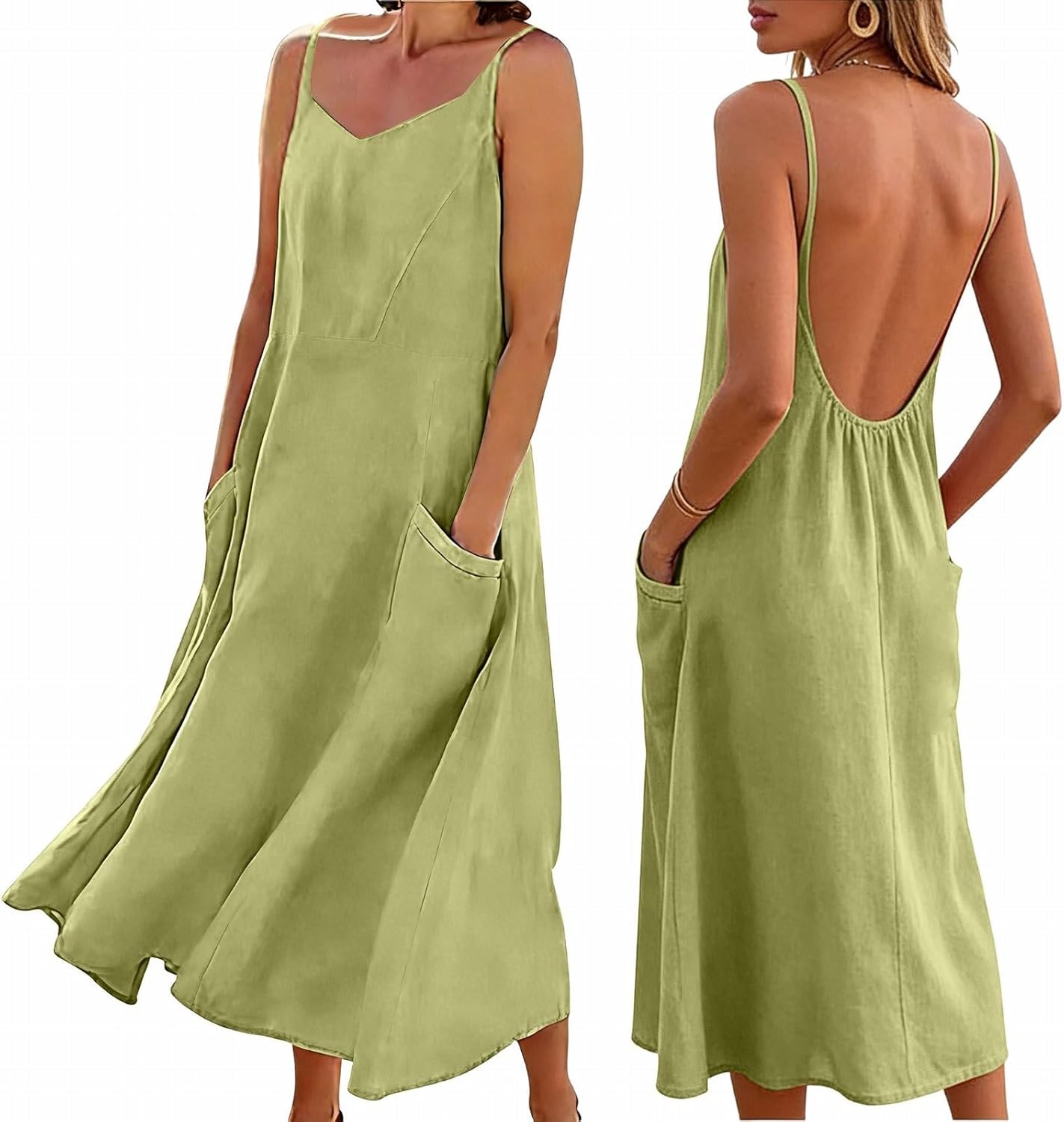 Nantdog linen dress for women backless cami maxi sundresses