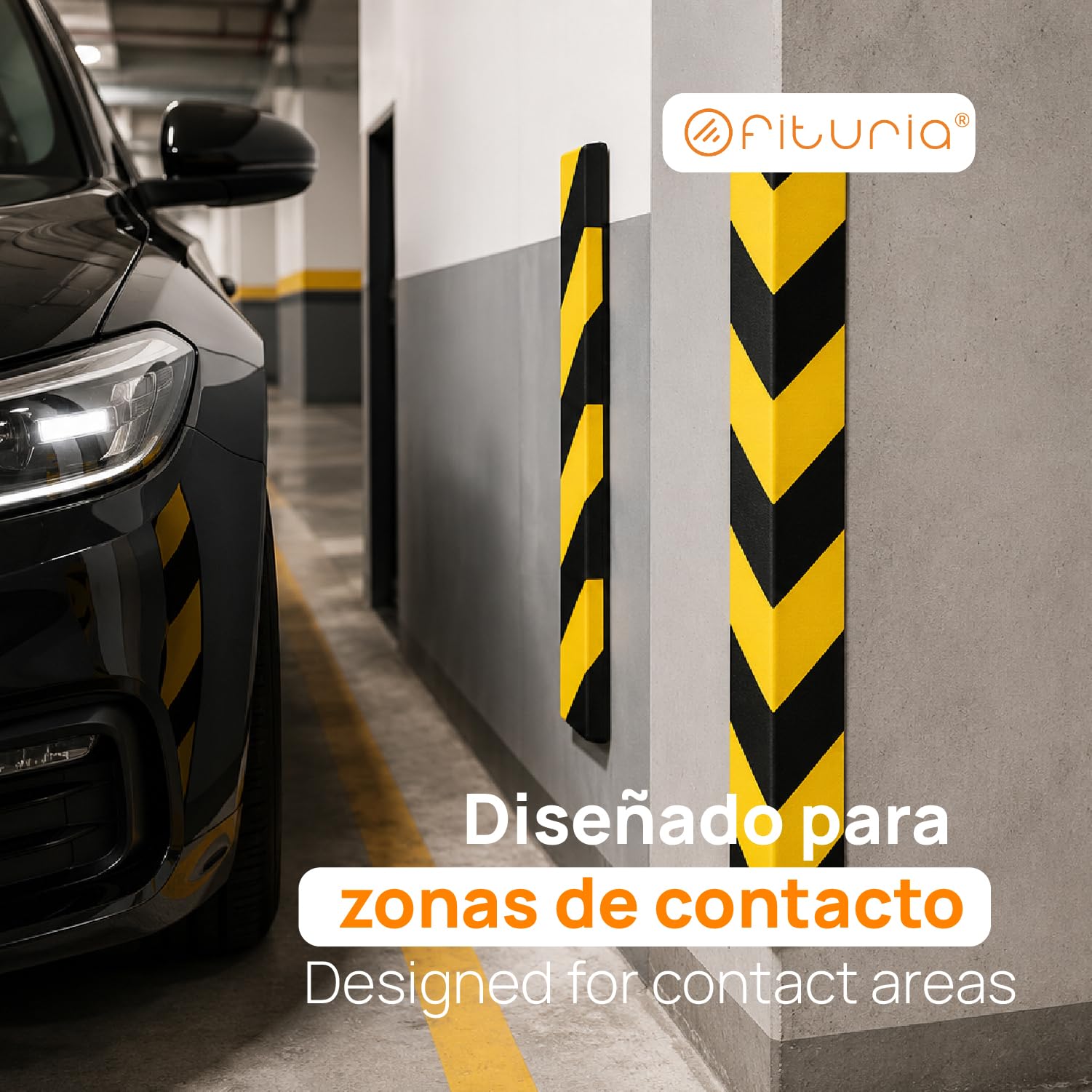 OFITURIA Paracolpi Garage Adesivo Pack 6 25x20+36x8 cm Nero/Giallo, Protezione Muro Garage, Paracolpi Auto Garage, Gomma Antiurto Box Auto (Pack 6 pz, 25x20+36x8 cm, Nero/Giallo)
