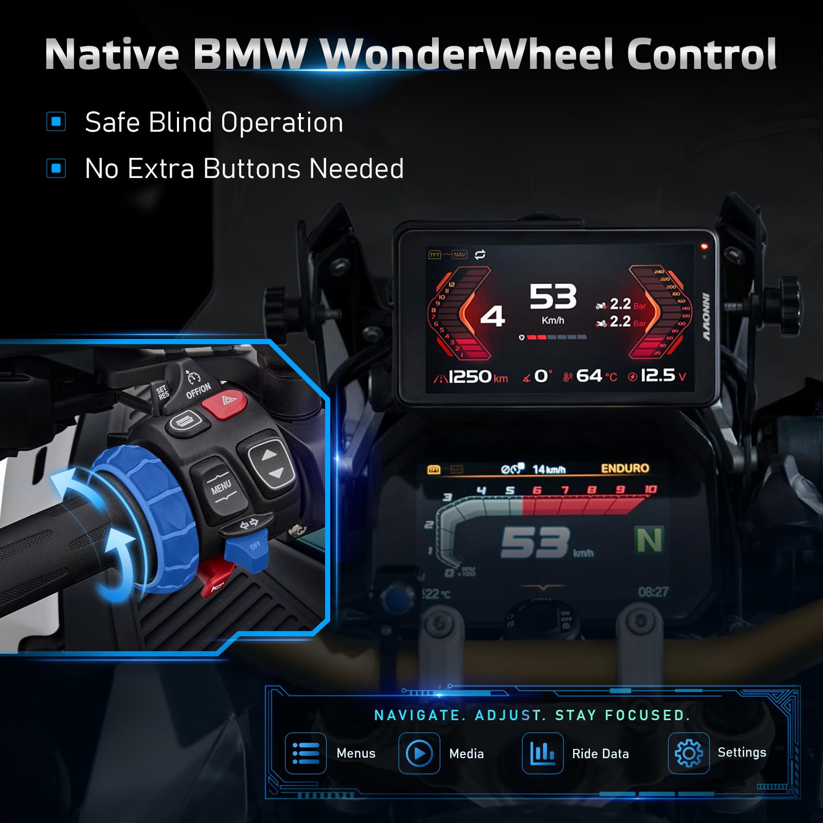 INNOVV N2 per BMW Moto CarPlay & Android Auto, BMW Moto Touchscreen con 6,5 Pollici Impermeabile GPS Navigazione Screen, Lettura Dati, TPMS, WonderWheel Controls