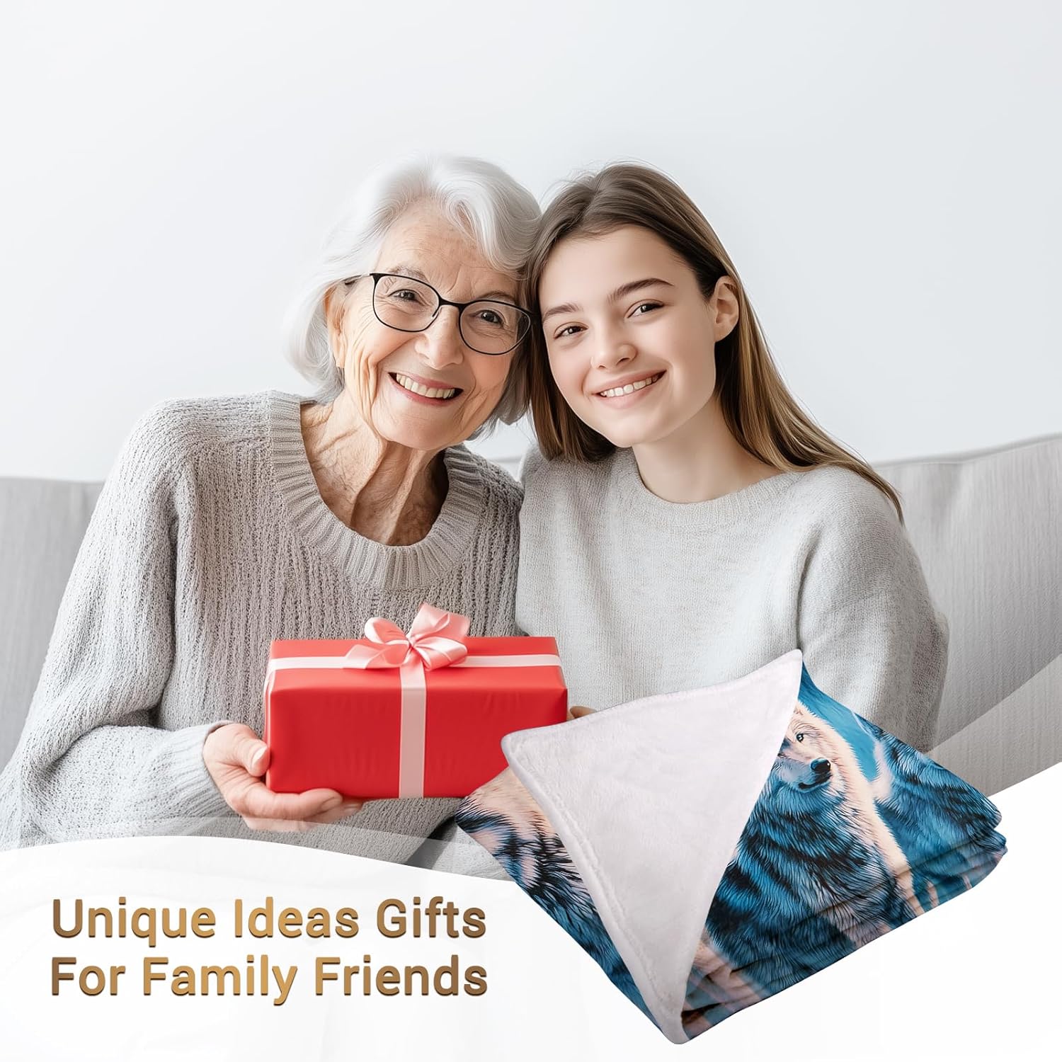 Jekeno Wolf Gifts Blanket for Men Teen Boys Women Birthday Valentines Christmas Forest Animal Wolves Over Moon Print Presents Decor Home Couch Bed Sofa Kids Adults Soft Plush Cozy Fleece Throw 50"x60" - Image 3