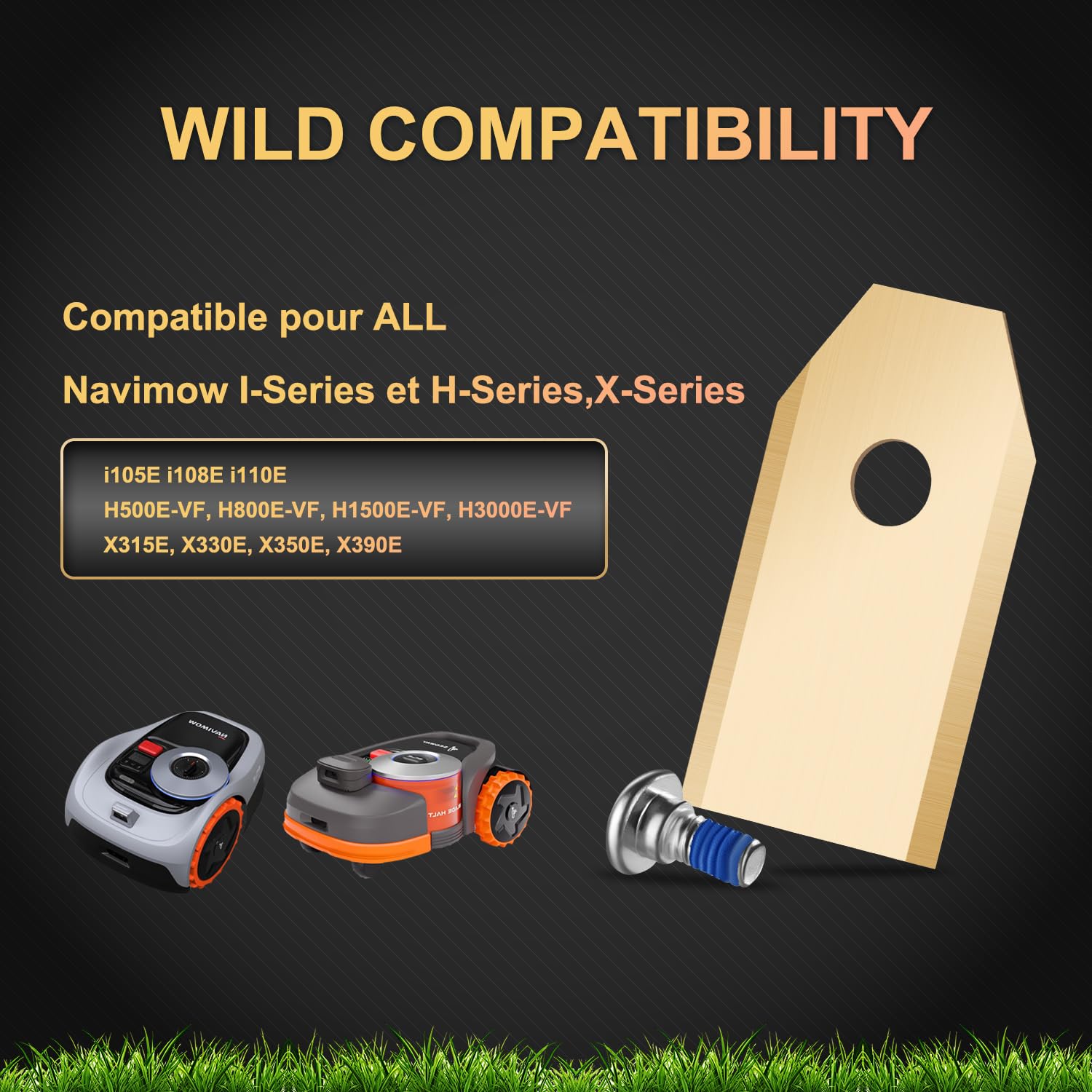 36 lame di ricambio compatibili con tutte le lame Navimow serie i105E, i110E, H1500E, H3000E-VF, X315E, X390E, viti con fissaggio filettato
