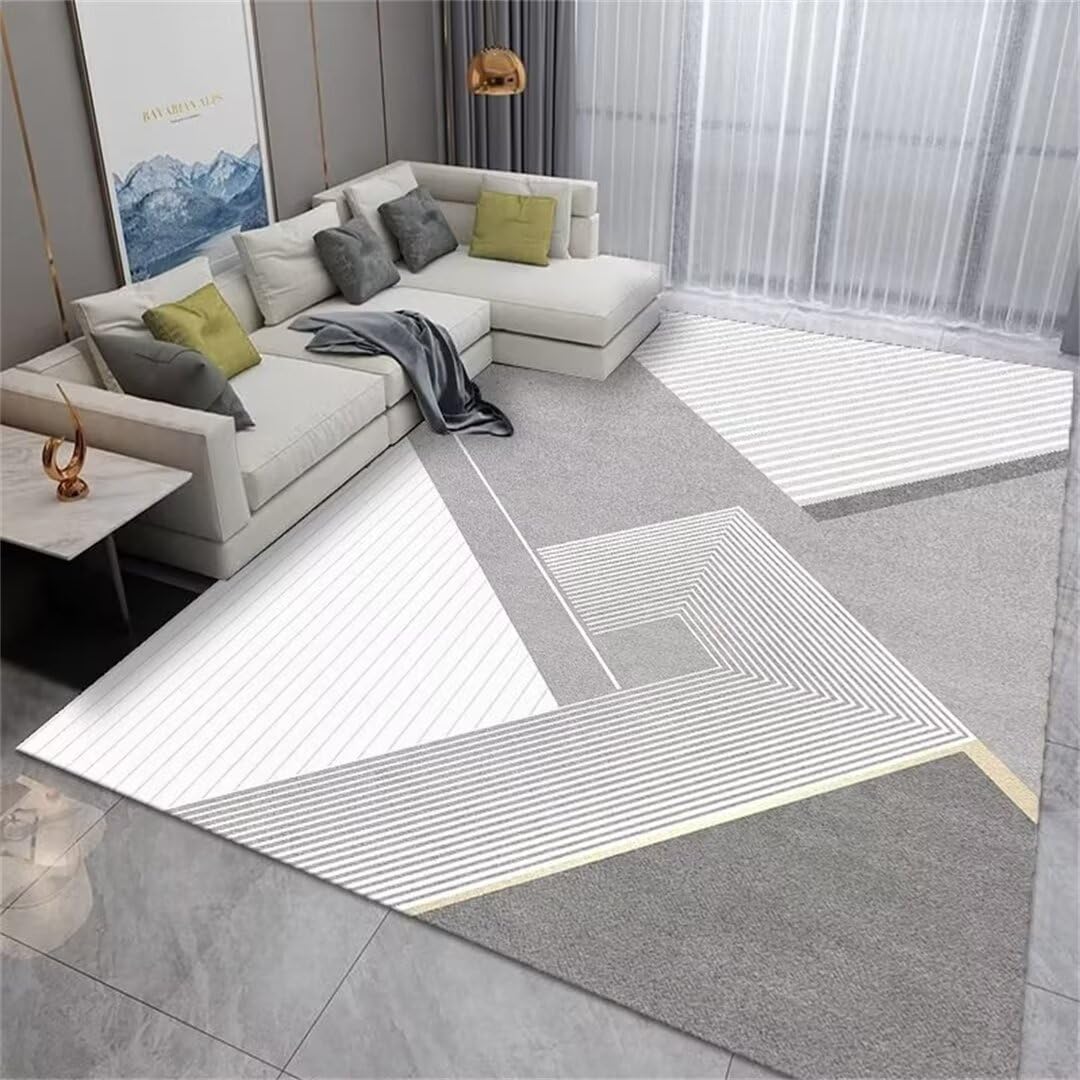 Tapis de salon lavable gris 160x230cm pour créer un coin détente géométrique