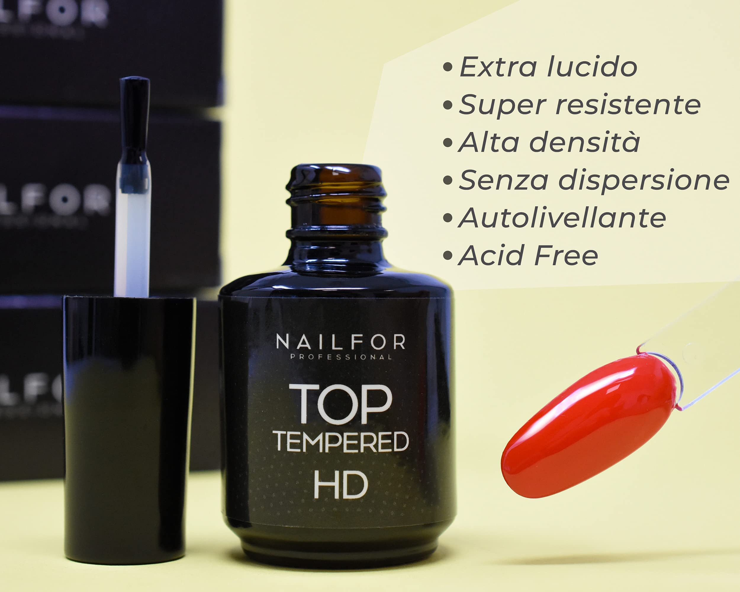 Top Tempered Sigillante Extra Lucido Senza dispersione 15ml - Top Coat No Wipe Professionale per Smalto Semipermanente e Ricostruzione Unghie (Tempered HD Top Coat)