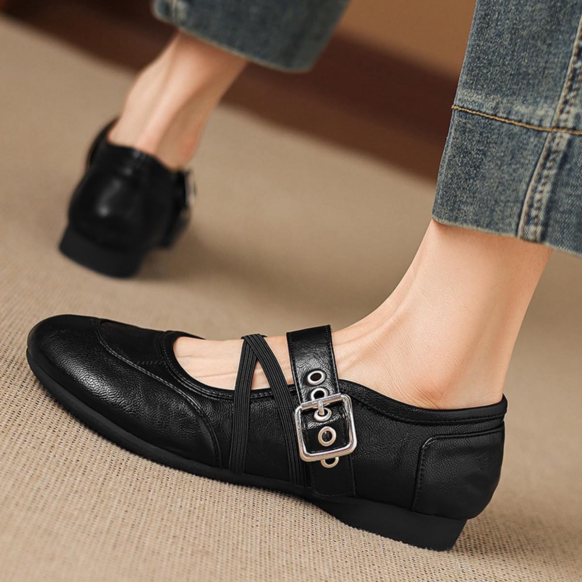 Ballerine Mary Jane Donna Punta Tonda Cinturino 2cm
