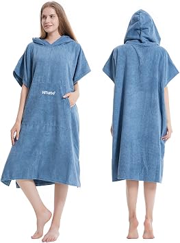 Hiturbo Changing Robe Towel Poncho Surf Short Sleeve Bath Robe with hooded Blue