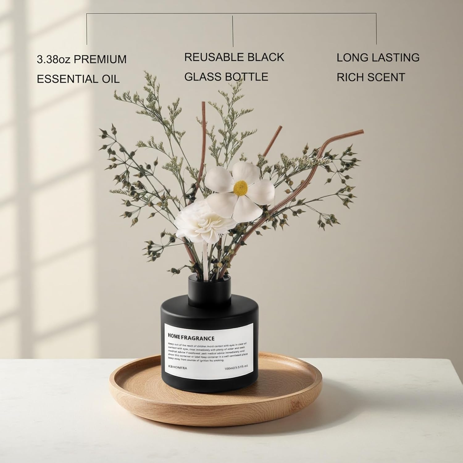 Reed Diffuser Set with Dried Flowers, 3.38fl.oz Fragrance Diffuser with Sticks, Scented Sticks Aroma Diffuser, Home & Office Décor for Air Fresheners, Bathroom (Jasmine Tea) - Image 3