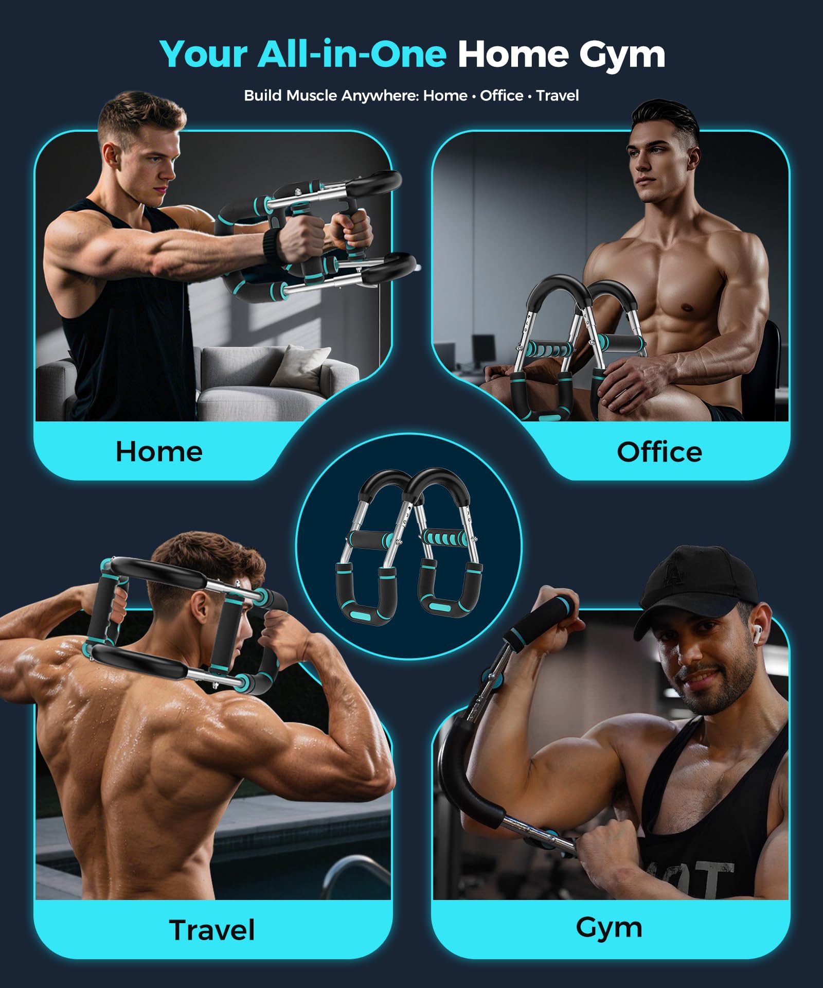 RENRUI Twister Arm Trainer Chest Workout Equipment for Men & Women, Adjustable 5 Resistance (40-130 lbs) Home Gym Strength Trainer with Anti-Slip Handles & Carry Bag (Blue)