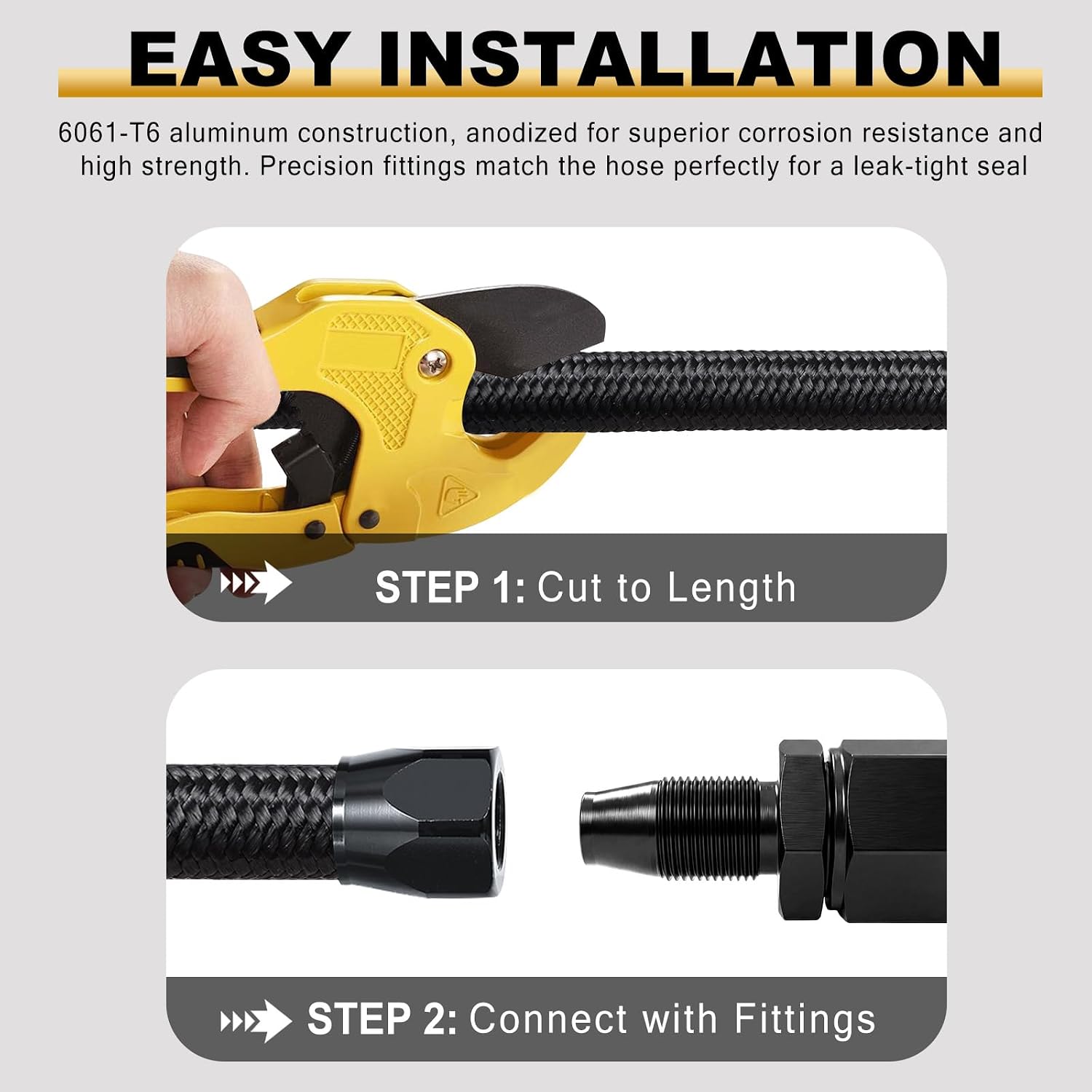 HEBOSS 6AN Fuel Line Hose 20 FT, CPE Nylon Braided High Pressure 1000 PSI