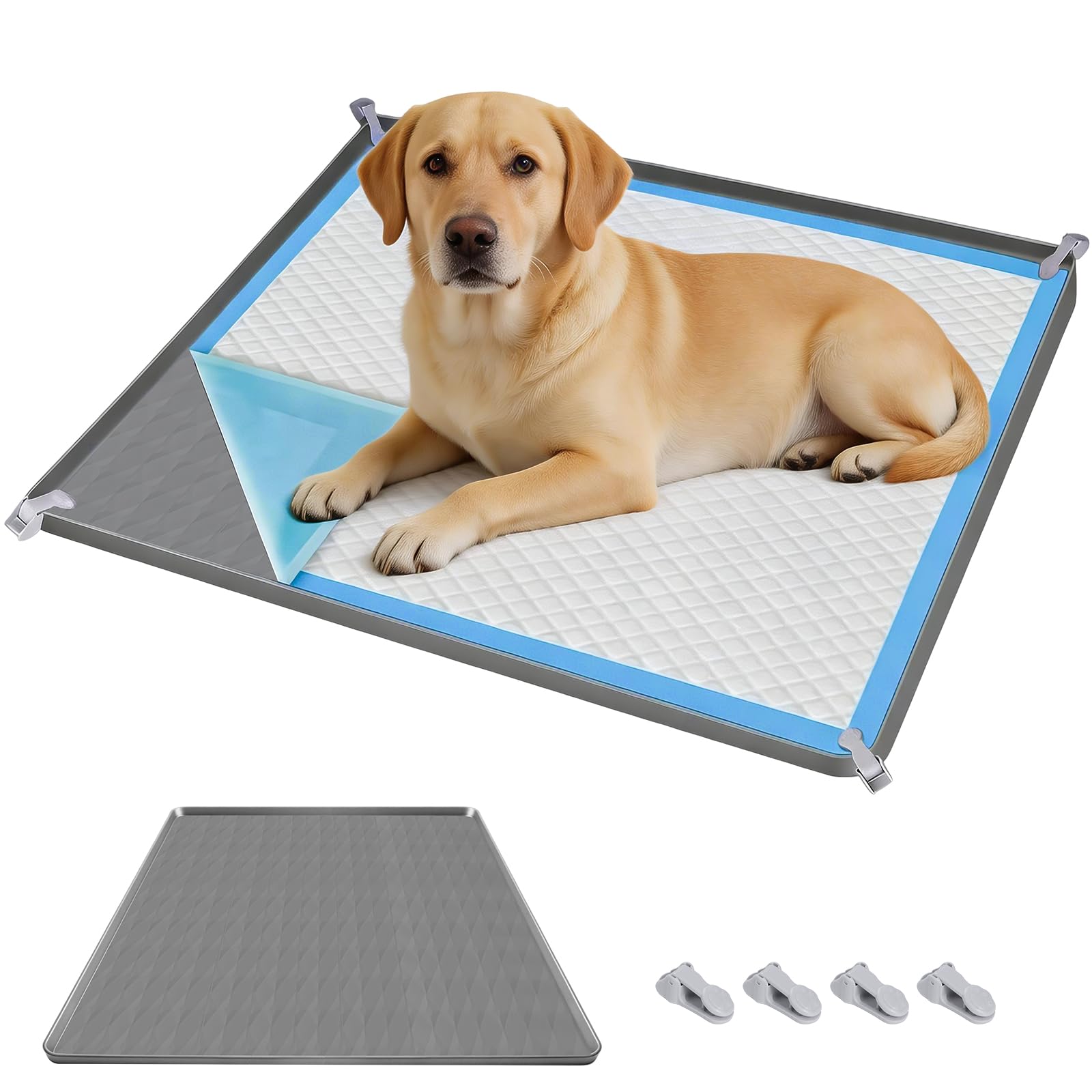 Storystore Pee Pad Holder 60x60cm Silicone Dog Pee Pad Tray with Clamps