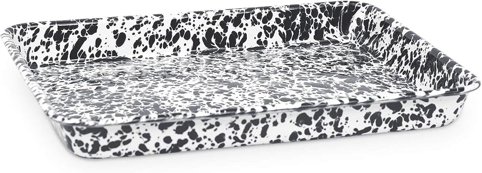 Enamelware Small Rectangular Tray, 11.25 x 9 inches, Black/White Splatter Single