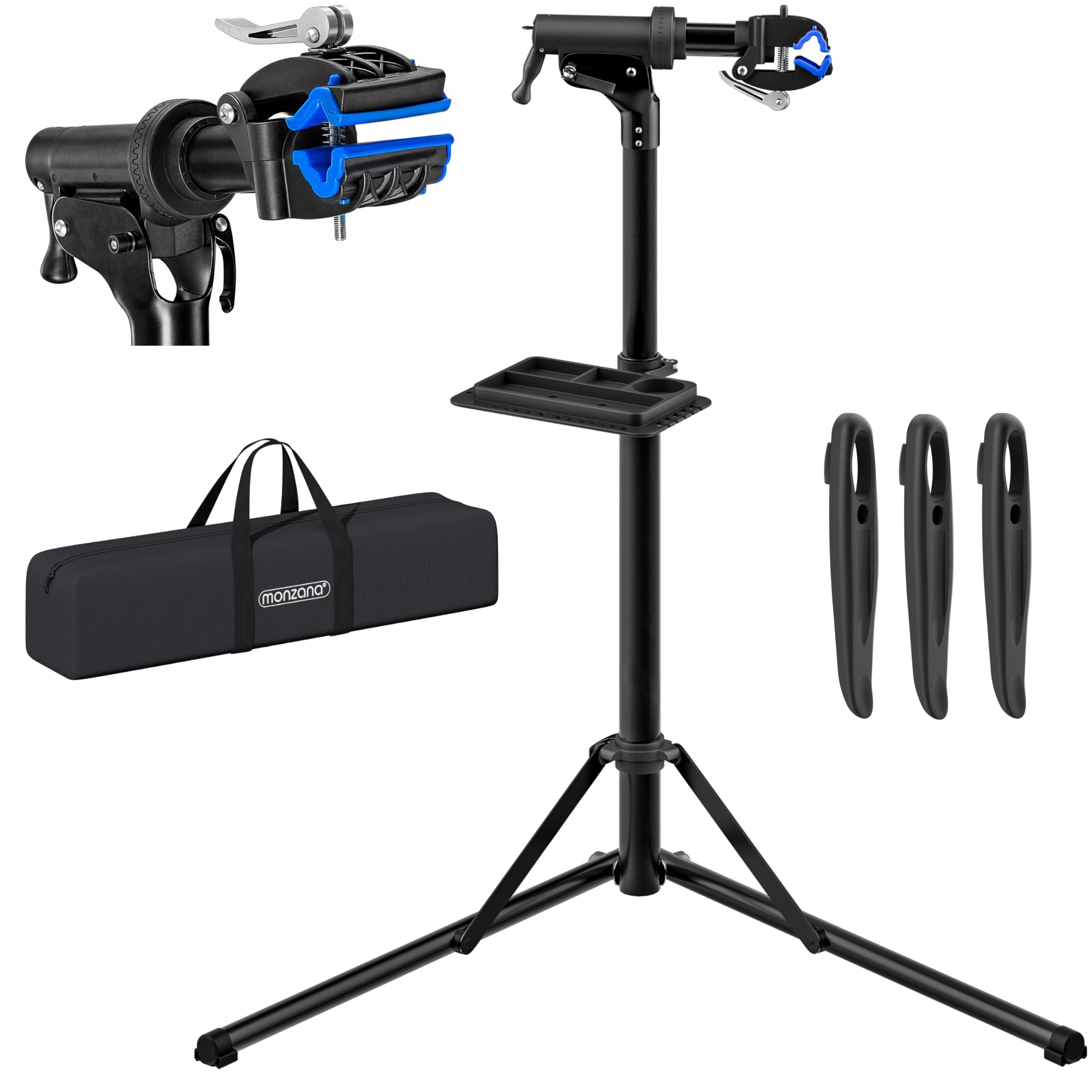 Monzana® Cavalletto Riparazioni Biciclette fino a 50kg Borsa Trasporto Pieghevole Asta Regolabile Montaggio Bici Elettriche E-Bike Officina