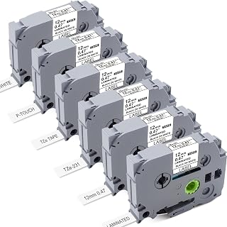 Pacote com 6 fitas TZ/TZe compatíveis com Brother Label Maker Tape 12 mm 0,47 laminado branco P Touch Label Maker Tape TZe-231 para etiquetador PT-D210 PT-H110 PT-D400 PT-D600 PT-P700 Preto sobre Branco 8 m