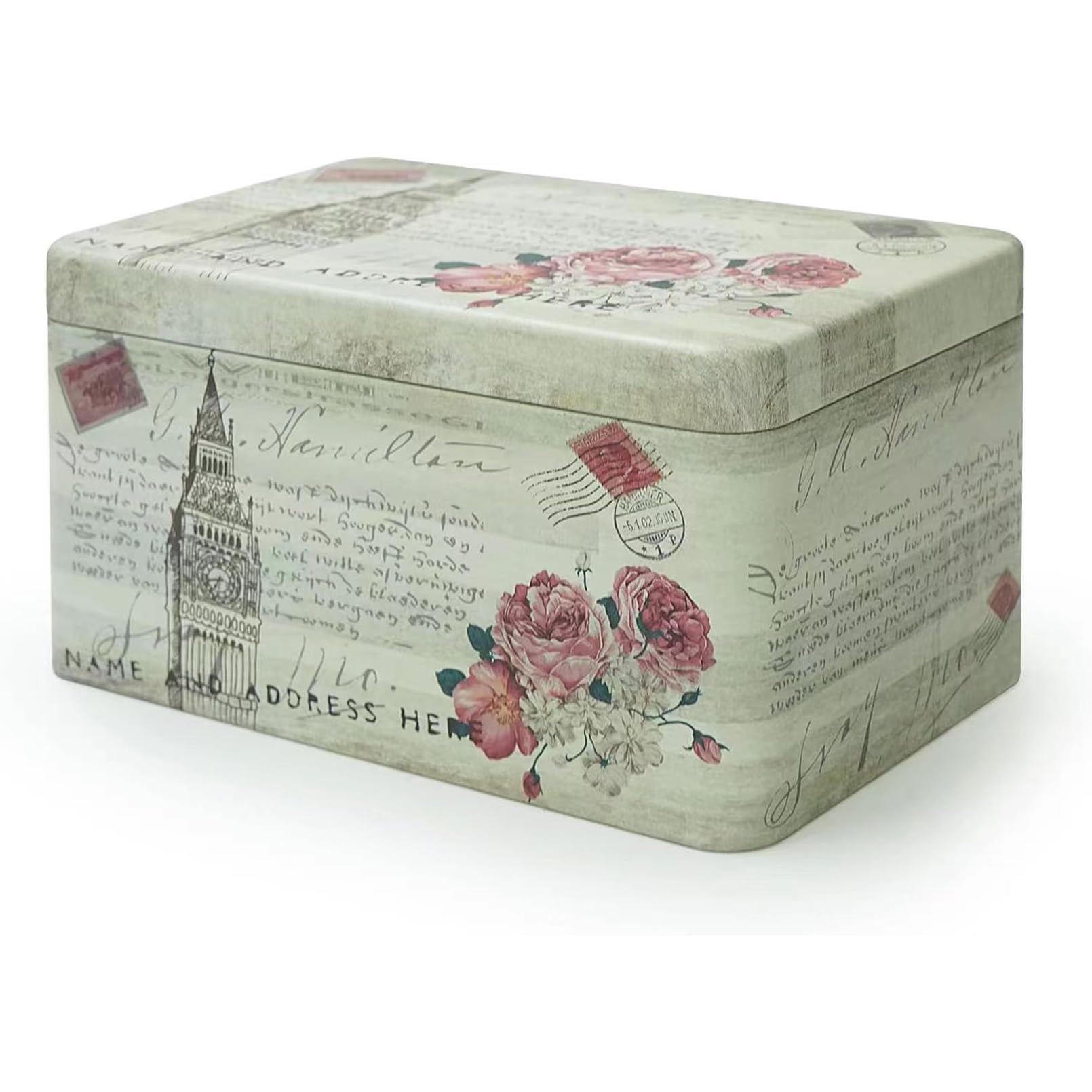 Aoneky Caja de Almacenaje con Tapa - Caja Pequeña de Almacenamiento de Metal Hojalata, Caja Decorativa Vintage Portátil para Guardar Cosas Galletas Snacks Fotos, Verde