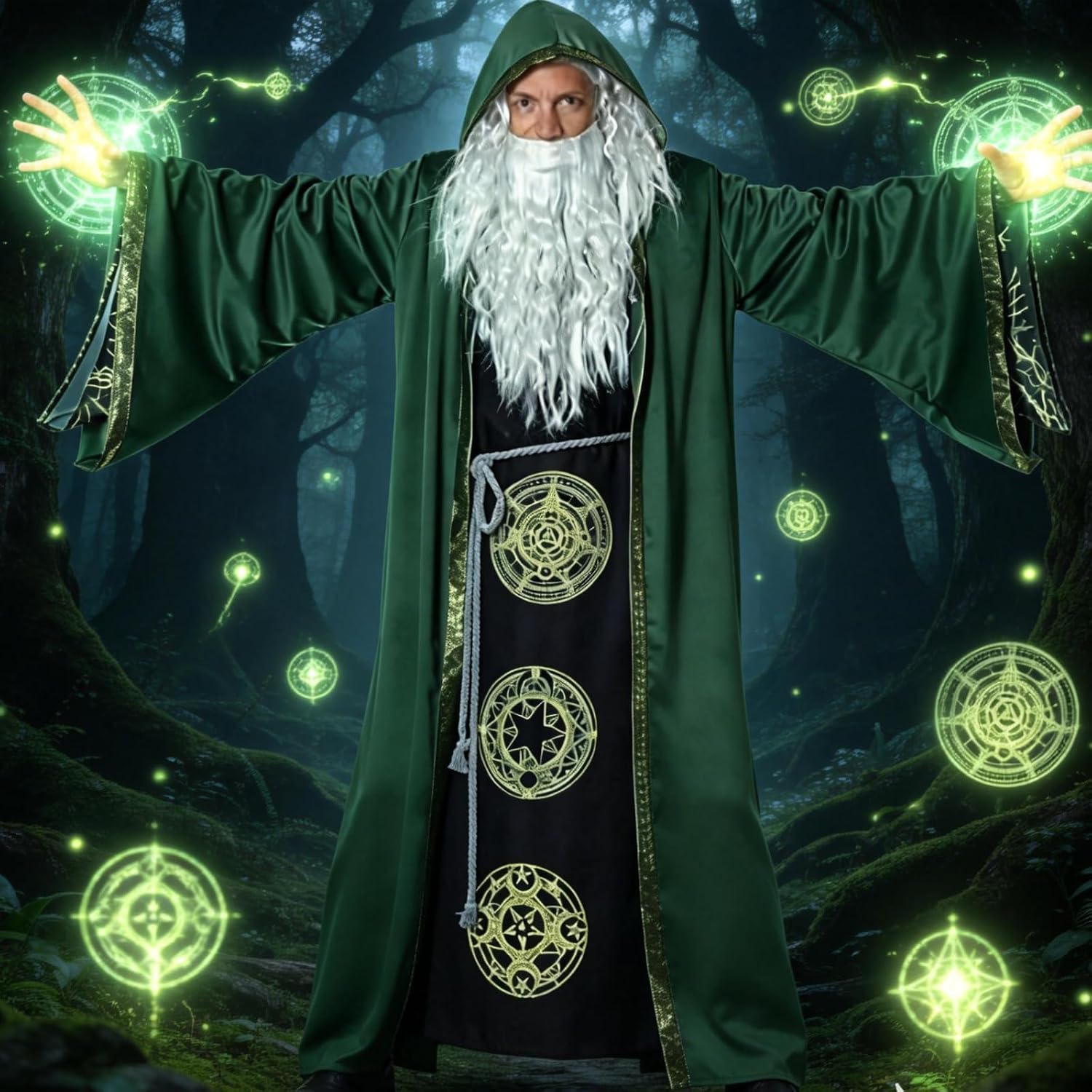GRAJTCIN Unisex Matte Velvet Wizard Robe Wizard Cloak Cosplay Renaissance Costume Halloween