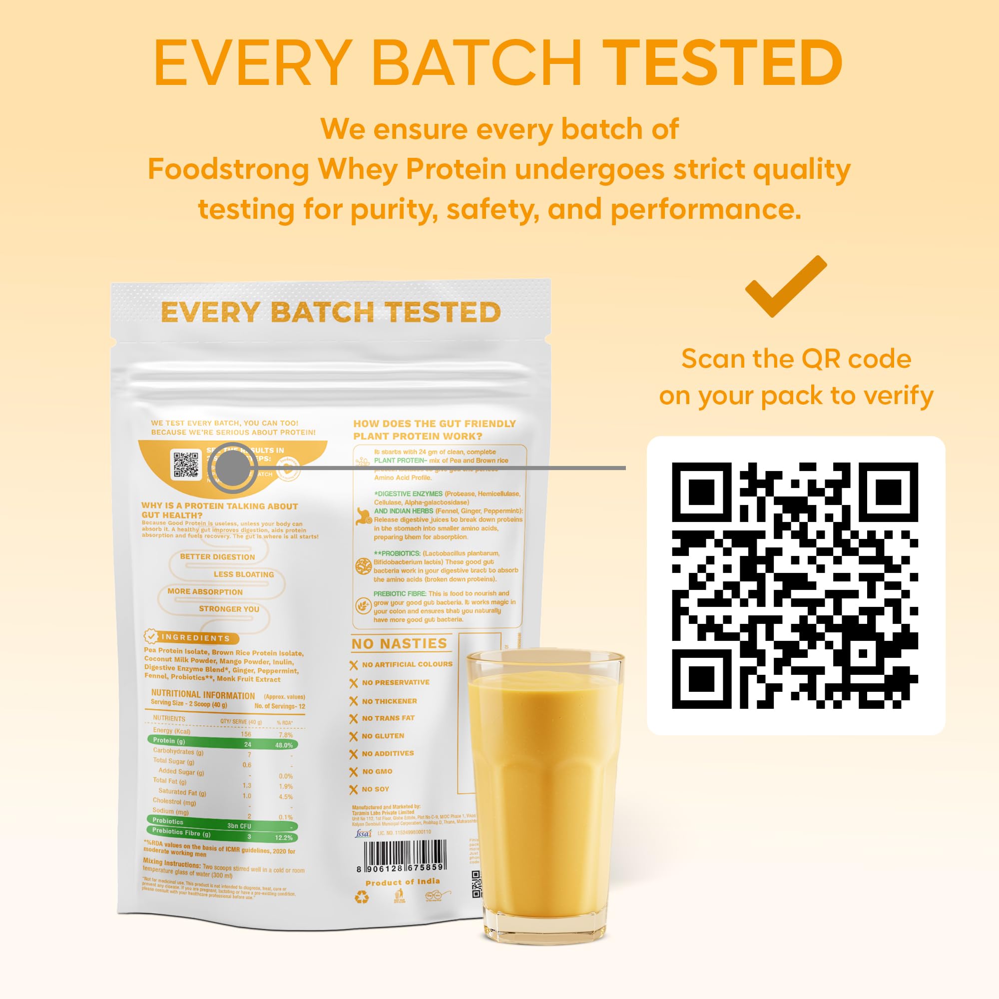 Foodstrong Gut Friendly Plant Protein - Mango | 24g Complete Plant Protein with Probiotics, Digestive Enzymes, Prebiotics & Indian Herbs | Vegan | No Sugar | 500g — Amazon image 8